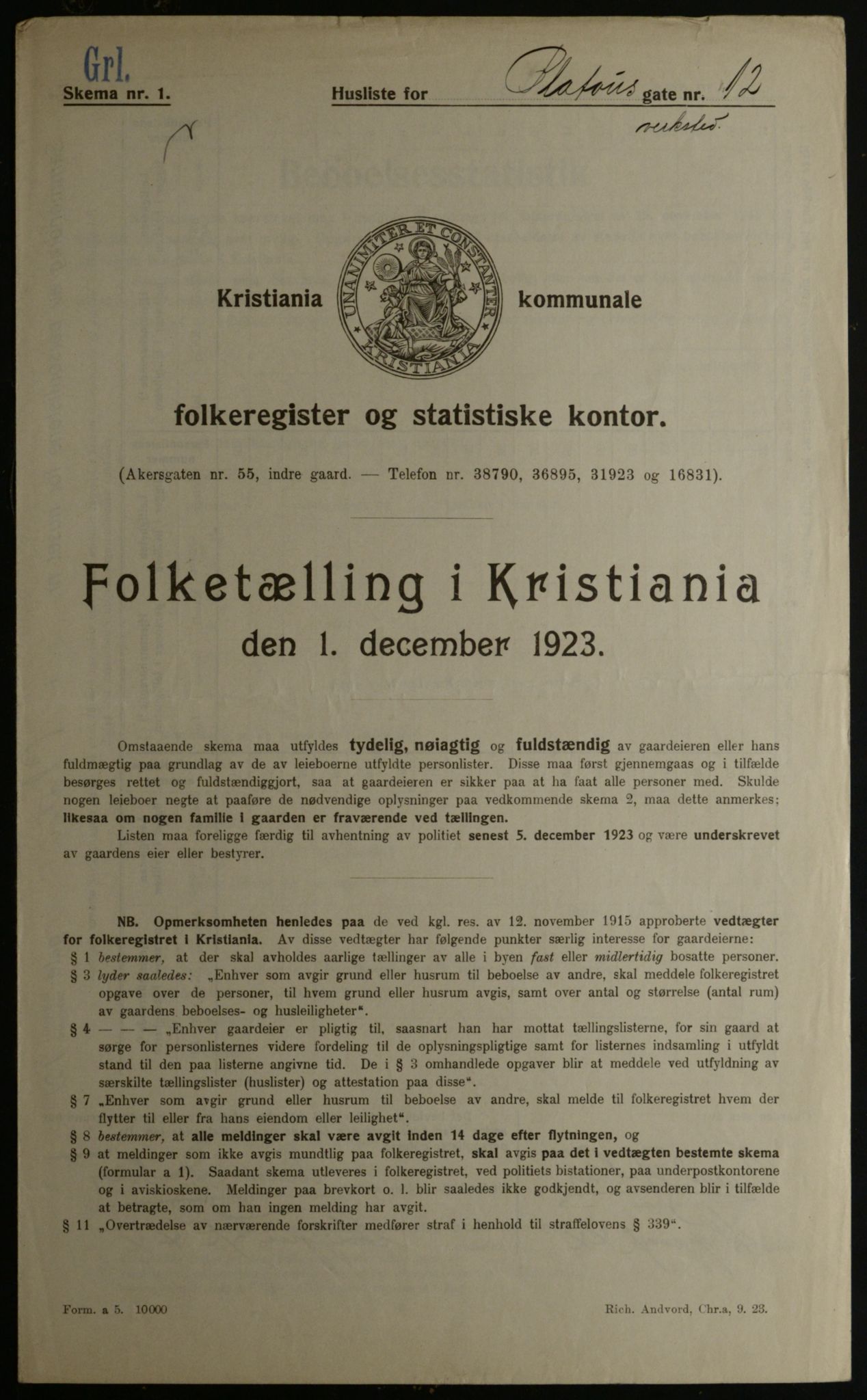 OBA, Municipal Census 1923 for Kristiania, 1923, p. 88825