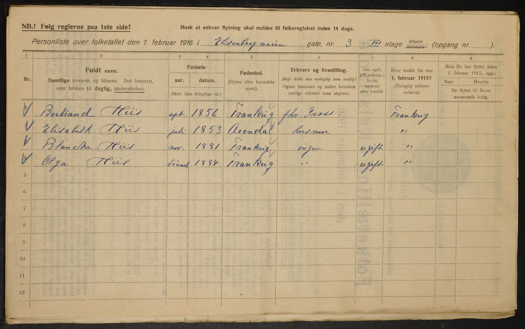 OBA, Municipal Census 1916 for Kristiania, 1916, p. 20749