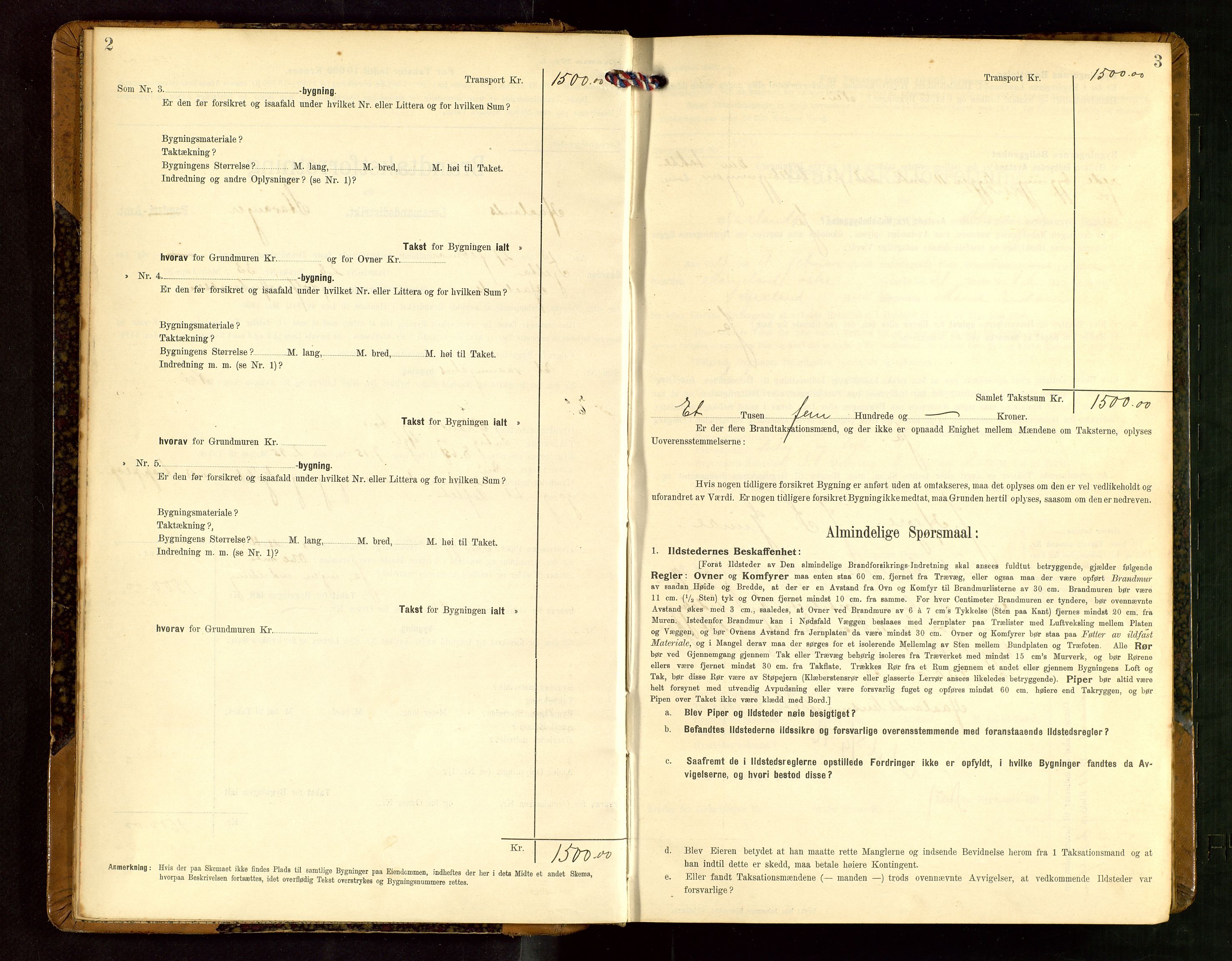 Håland lensmannskontor, AV/SAST-A-100100/Gob/L0004: Branntakstprotokoll - skjematakst. Register i boken., 1913-1915, p. 2-3