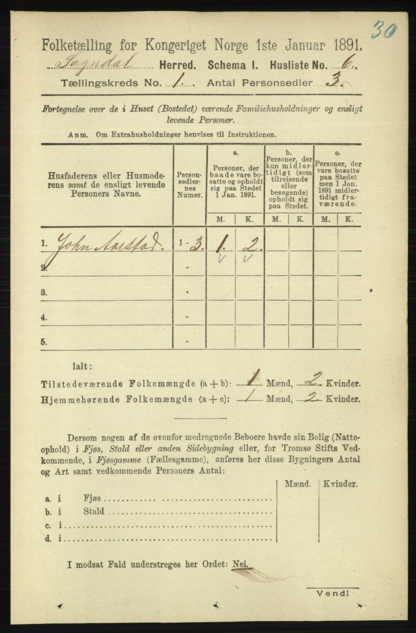 RA, 1891 census for 1111 Sokndal, 1891, p. 29