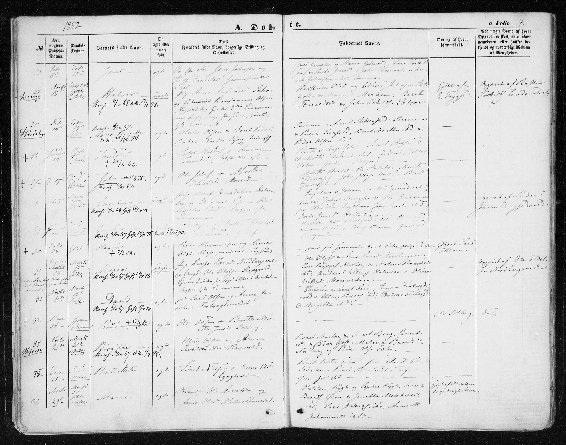 Ministerialprotokoller, klokkerbøker og fødselsregistre - Nord-Trøndelag, AV/SAT-A-1458/723/L0240: Parish register (official) no. 723A09, 1852-1860, p. 4