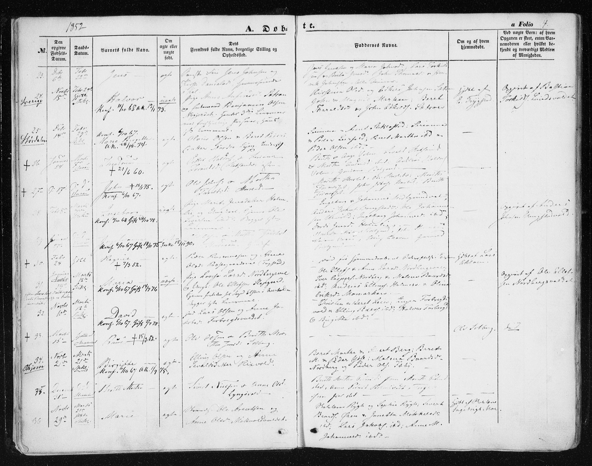 Ministerialprotokoller, klokkerbøker og fødselsregistre - Nord-Trøndelag, AV/SAT-A-1458/723/L0240: Parish register (official) no. 723A09, 1852-1860, p. 4