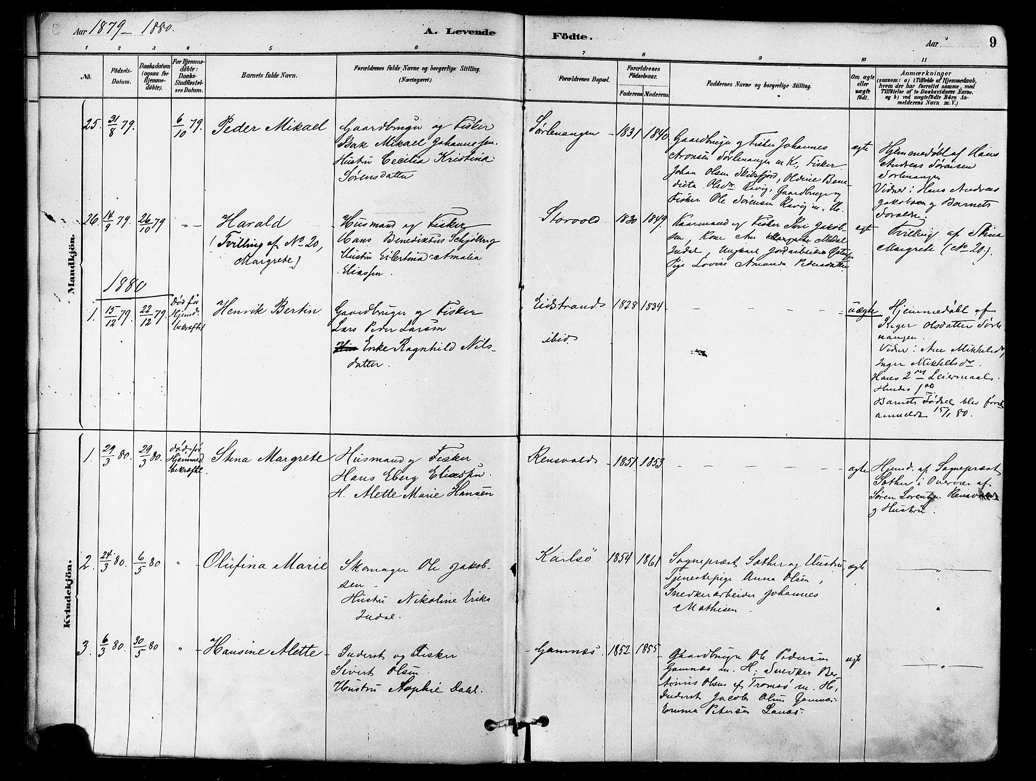 Karlsøy sokneprestembete, SATØ/S-1299/H/Ha/Haa/L0006kirke: Parish register (official) no. 6, 1879-1890, p. 9