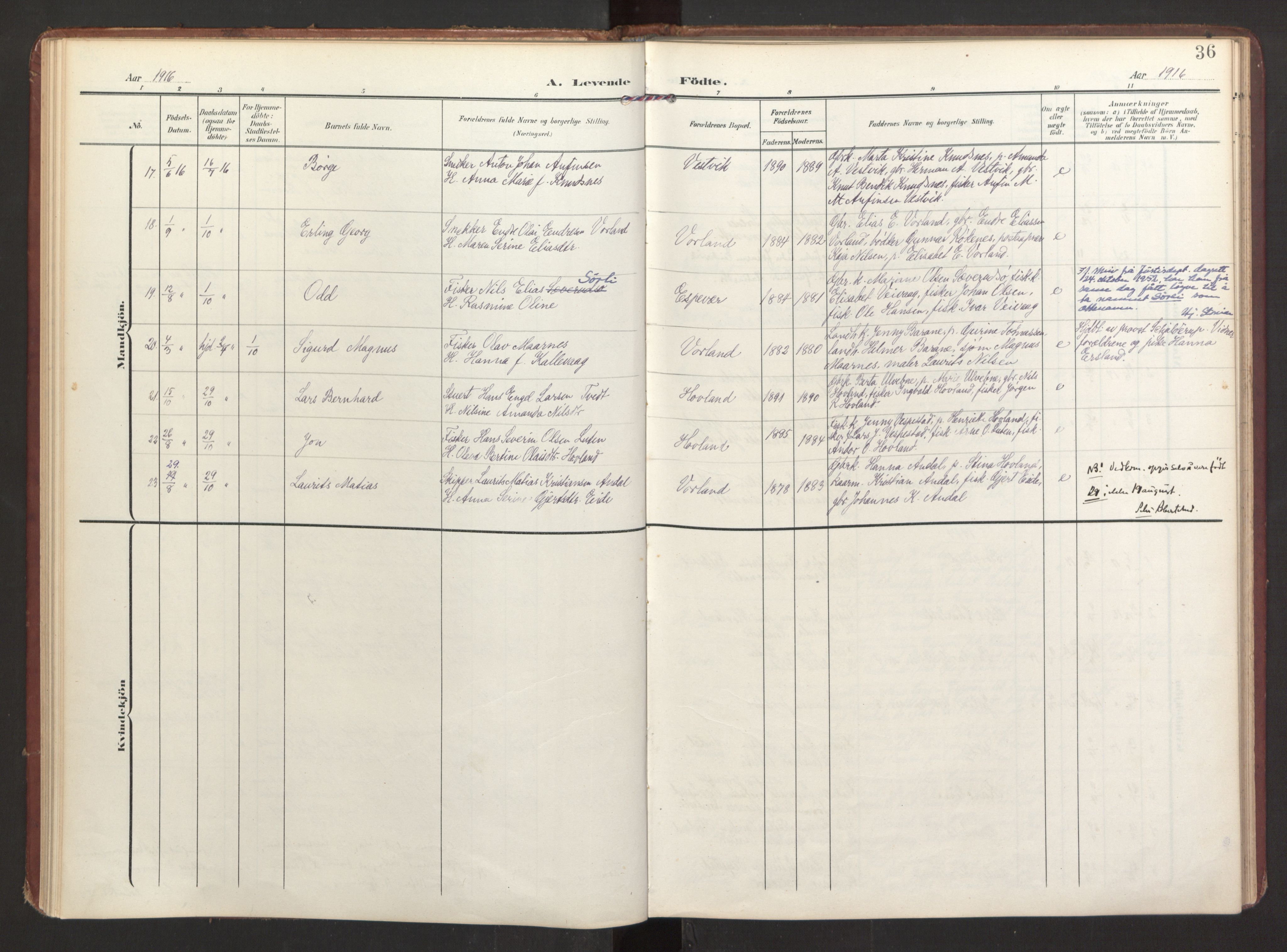 Finnås sokneprestembete, AV/SAB-A-99925/H/Ha/Haa/Haad/L0003: Parish register (official) no. D 3, 1907-1921, p. 36