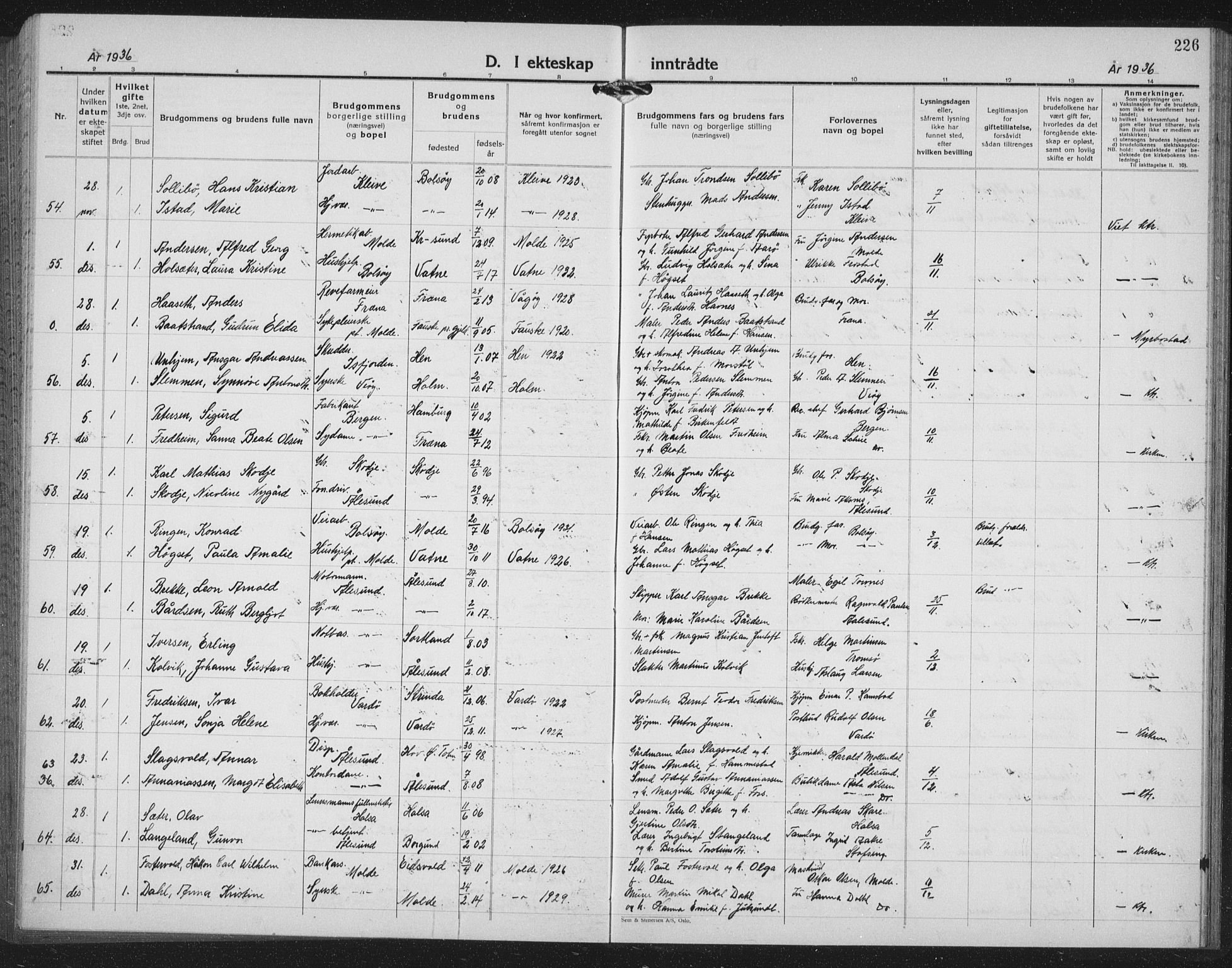 Ministerialprotokoller, klokkerbøker og fødselsregistre - Møre og Romsdal, AV/SAT-A-1454/558/L0704: Parish register (copy) no. 558C05, 1921-1942, p. 226