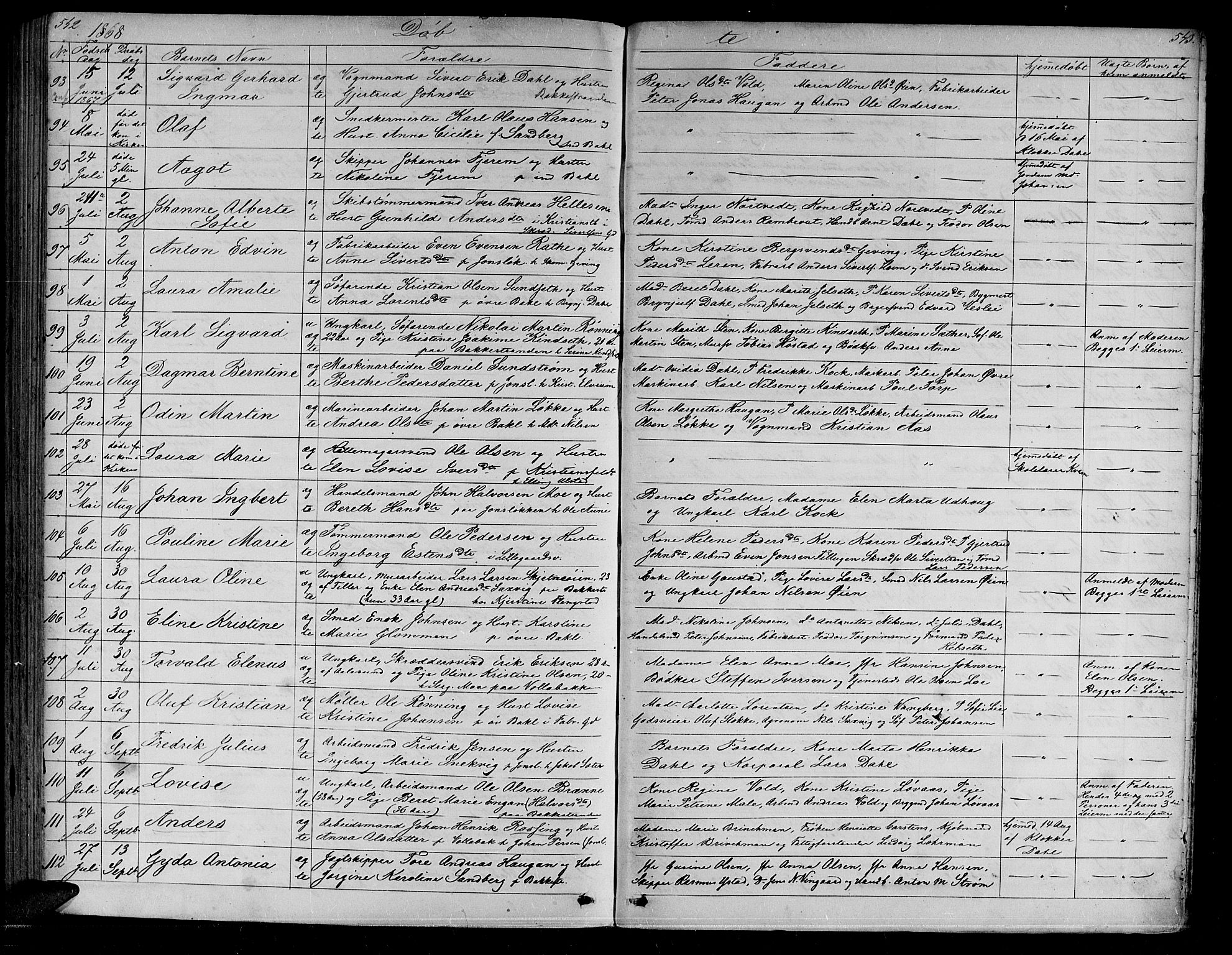 Ministerialprotokoller, klokkerbøker og fødselsregistre - Sør-Trøndelag, SAT/A-1456/604/L0219: Parish register (copy) no. 604C02, 1851-1869, p. 542-543