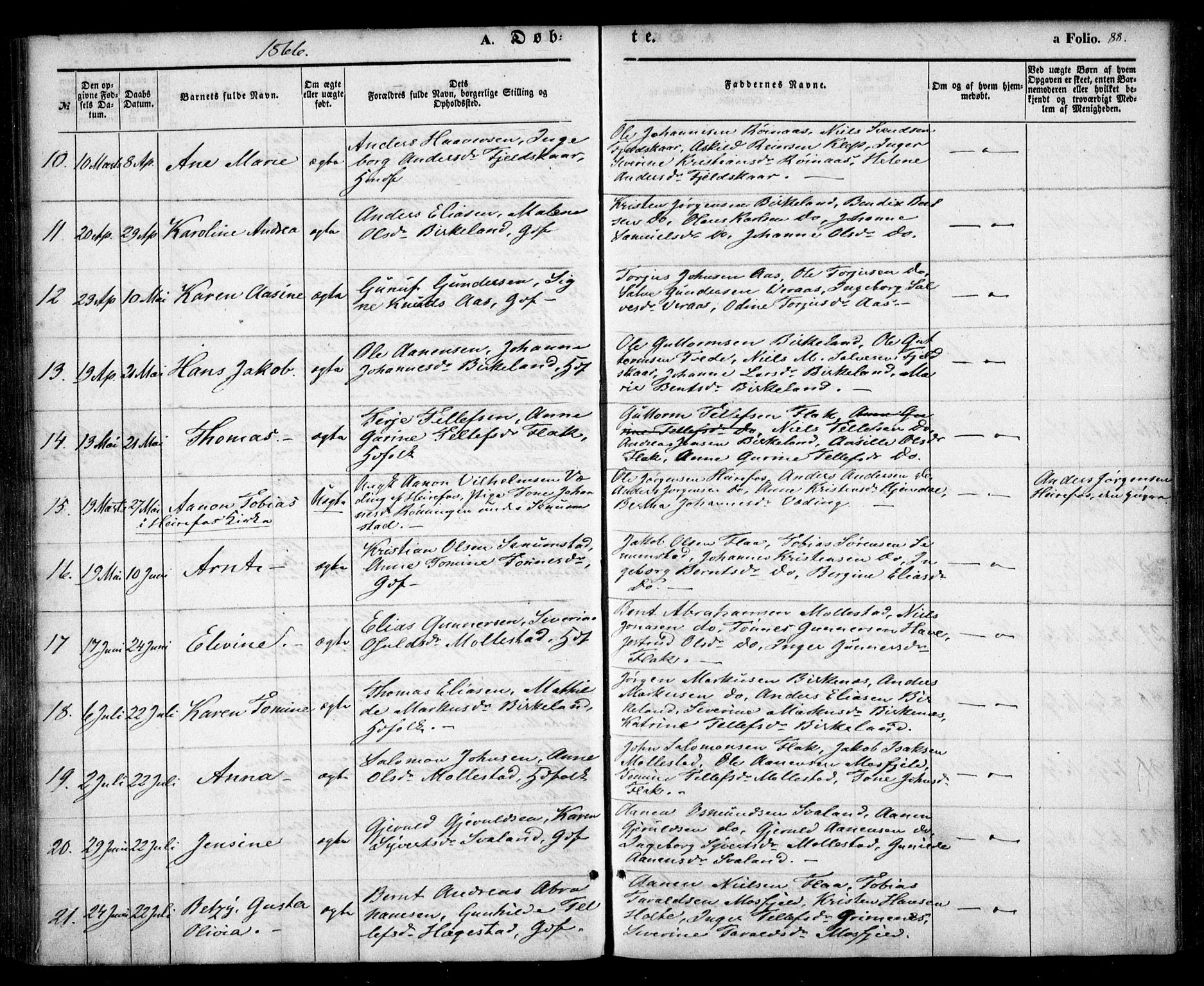 Birkenes sokneprestkontor, AV/SAK-1111-0004/F/Fa/L0003: Parish register (official) no. A 3, 1850-1866, p. 88