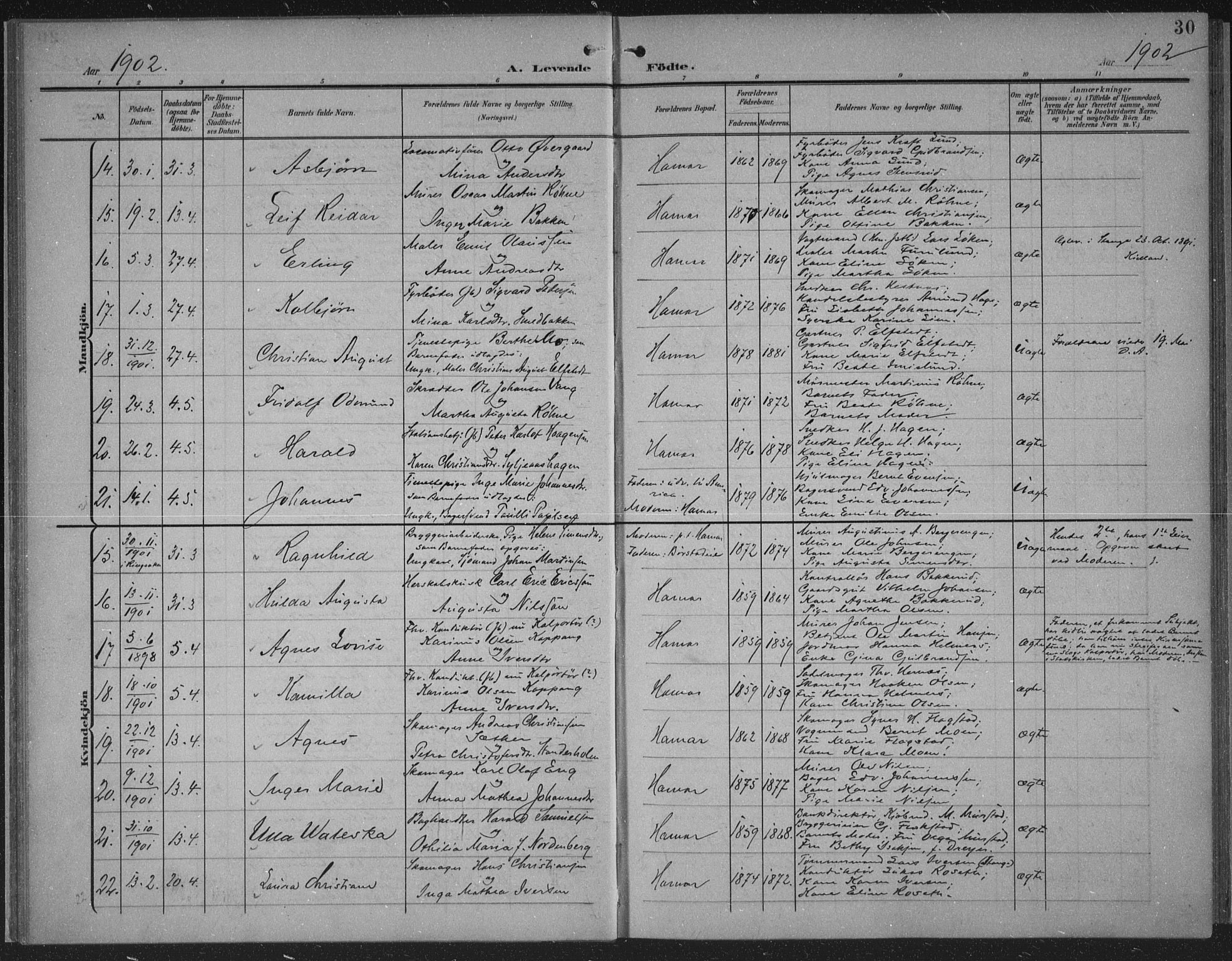 Hamar prestekontor, AV/SAH-DOMPH-002/H/Ha/Haa/L0001: Parish register (official) no. 1, 1900-1914, p. 30