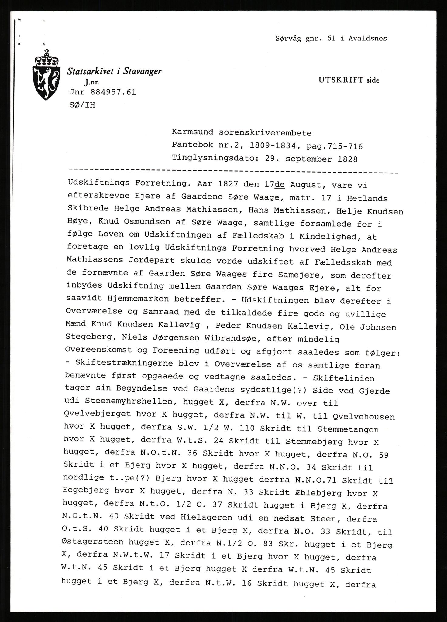 Statsarkivet i Stavanger, SAST/A-101971/03/Y/Yj/L0085: Avskrifter sortert etter gårdsnavn: Sørhus - Tastad øvre, 1750-1930, p. 119