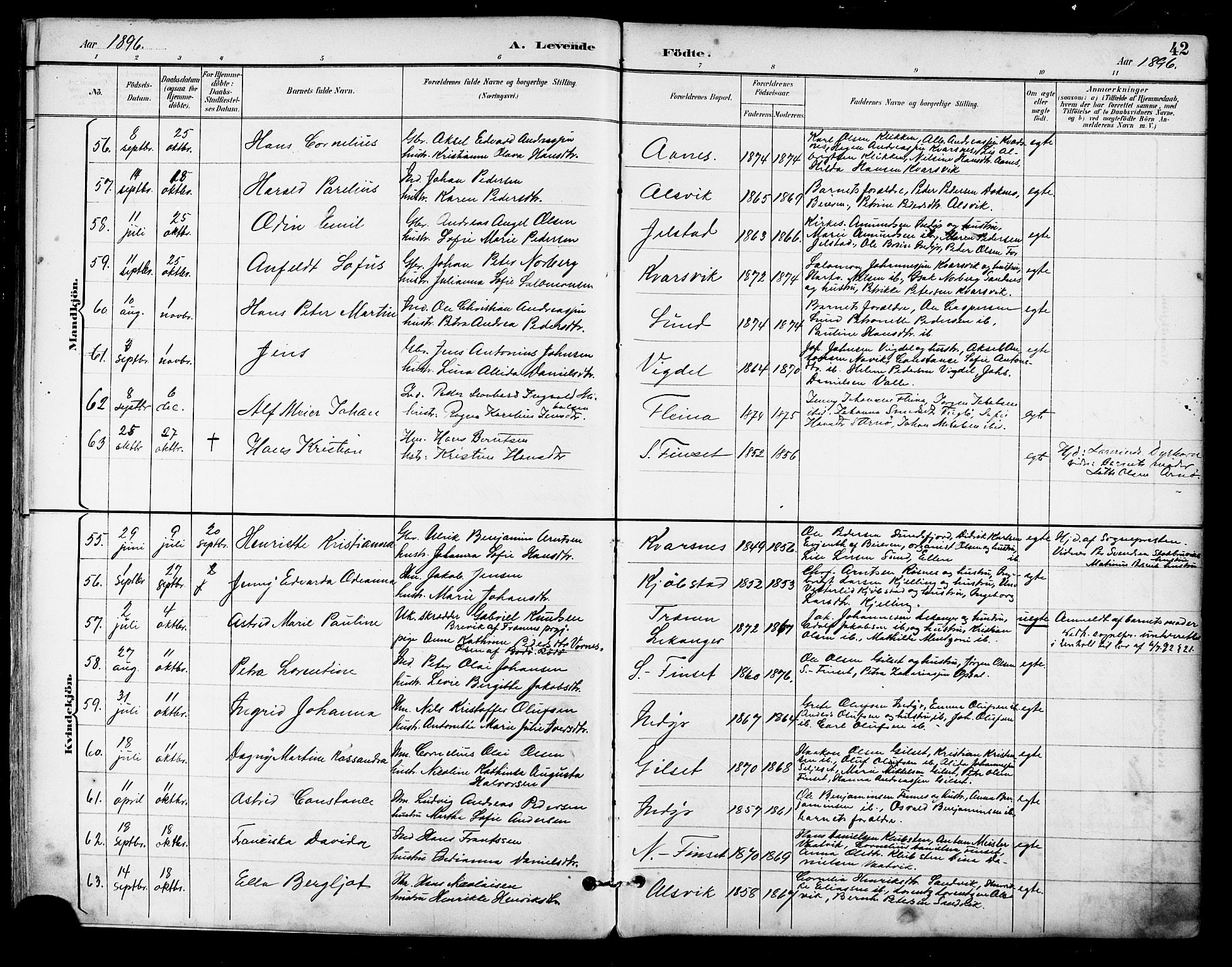 Ministerialprotokoller, klokkerbøker og fødselsregistre - Nordland, SAT/A-1459/805/L0101: Parish register (official) no. 805A07, 1892-1899, p. 42