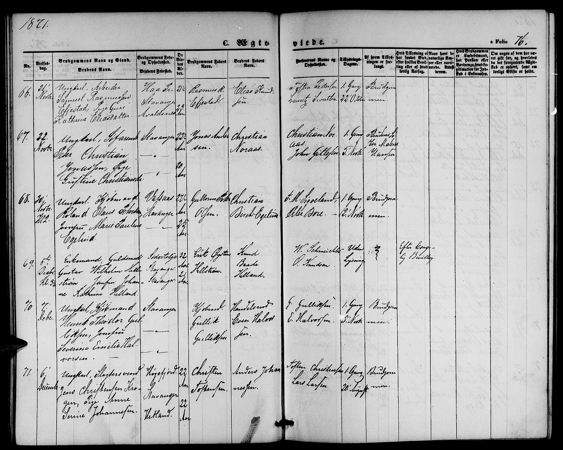 St. Petri sokneprestkontor, AV/SAST-A-101813/001/30/30BB/L0002: Parish register (copy) no. B 2, 1865-1885, p. 76