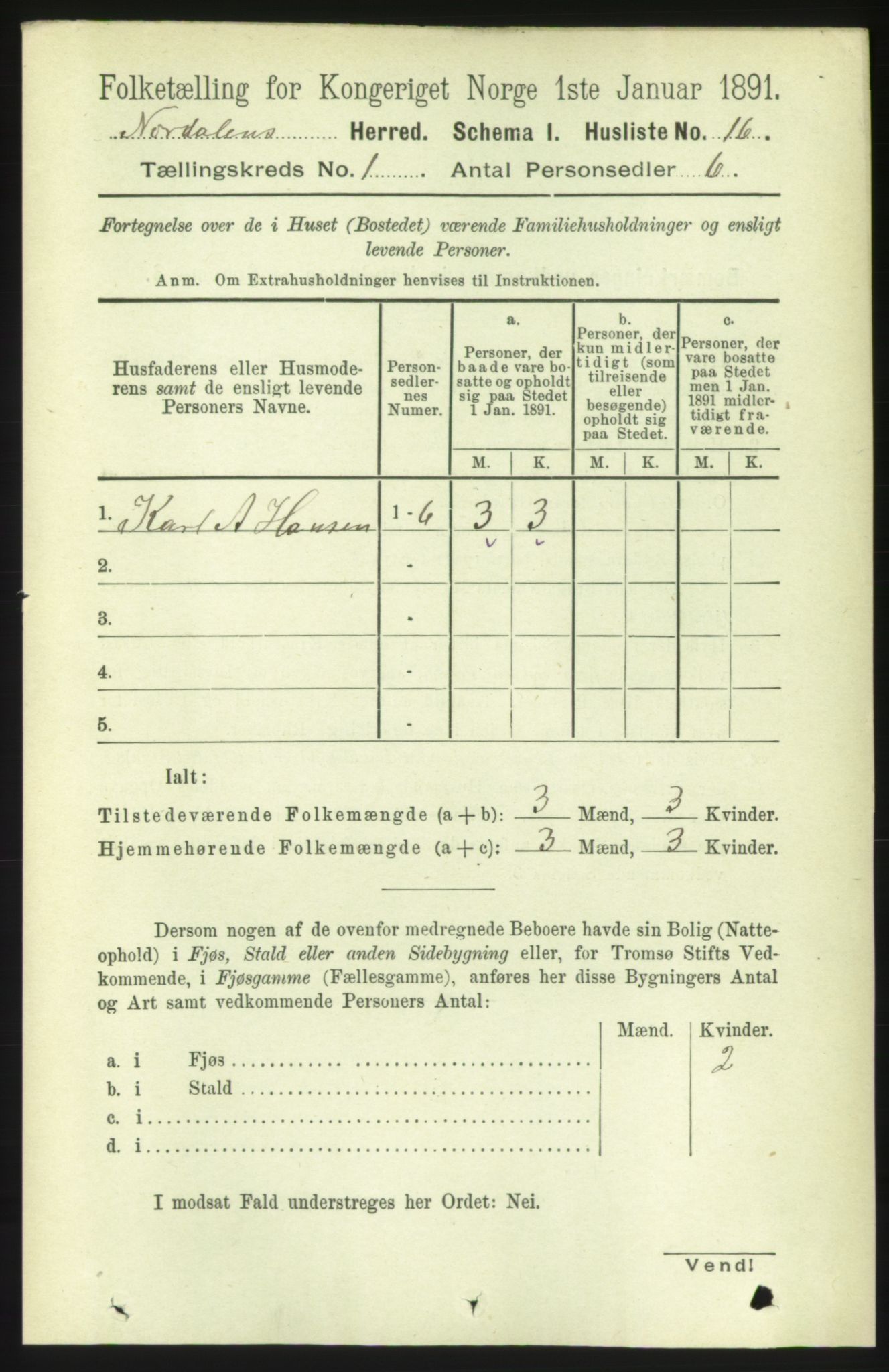 RA, 1891 census for 1524 Norddal, 1891, p. 45