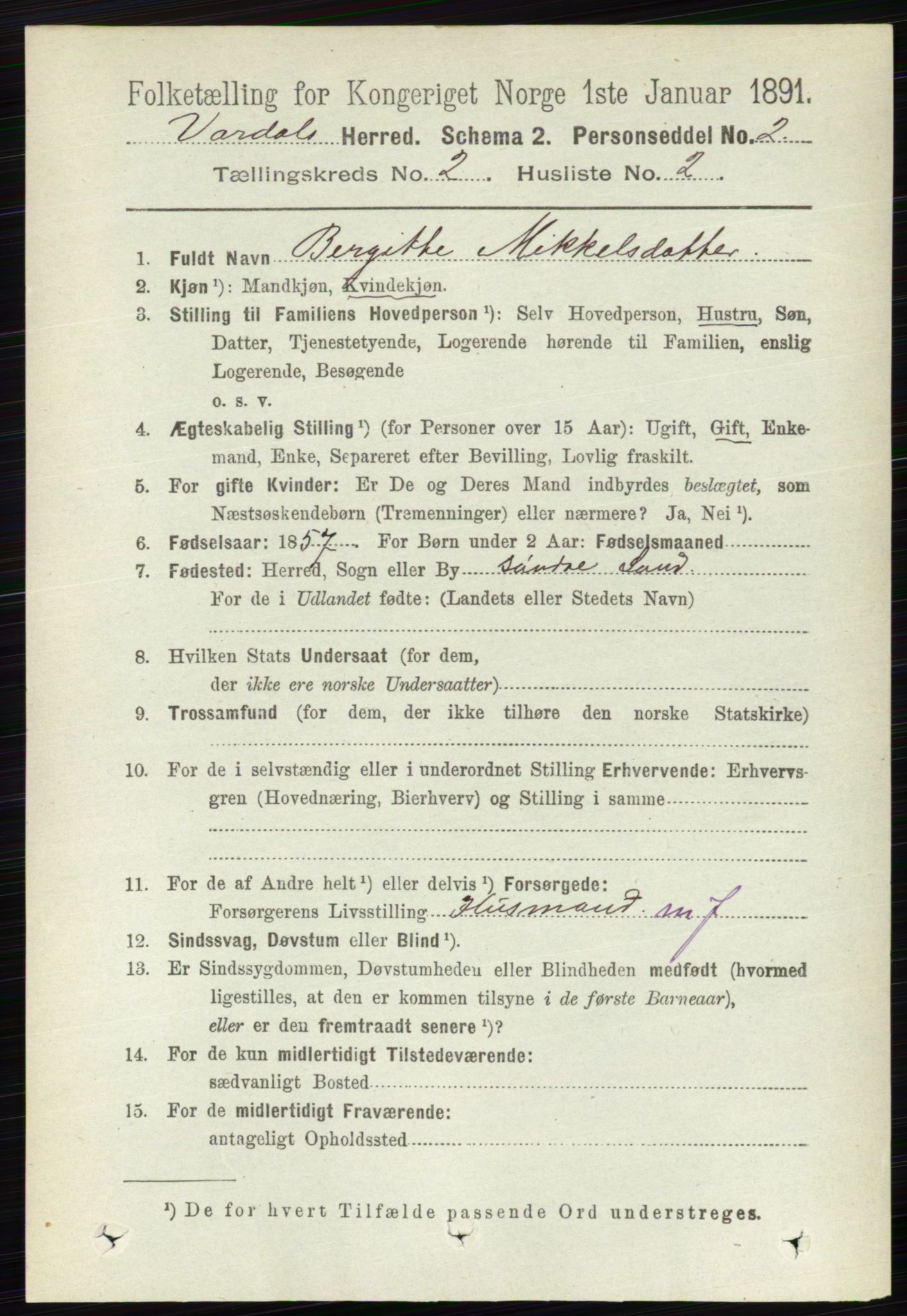 RA, 1891 census for 0527 Vardal, 1891, p. 536