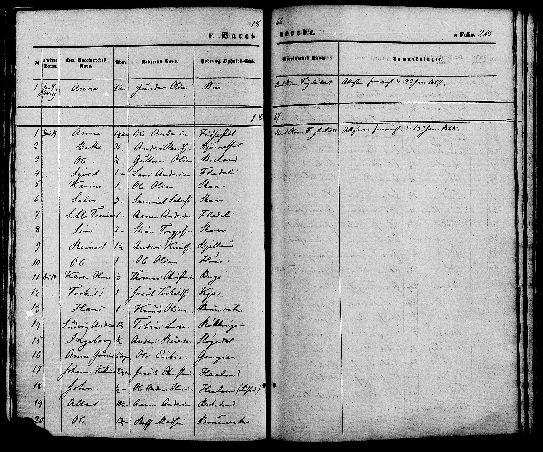 Holum sokneprestkontor, SAK/1111-0022/F/Fa/Fac/L0003: Parish register (official) no. A 3, 1860-1883, p. 263