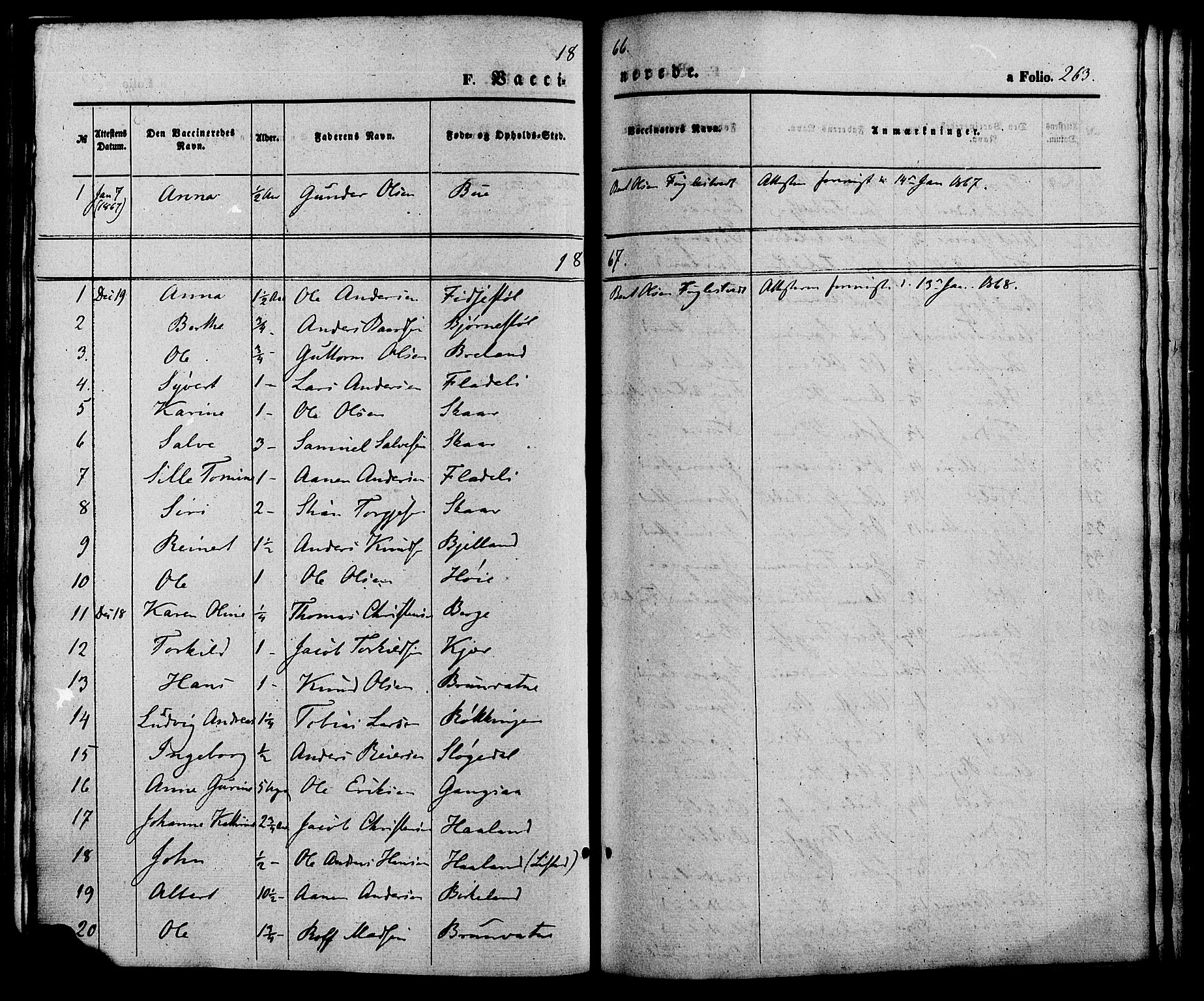 Holum sokneprestkontor, AV/SAK-1111-0022/F/Fa/Fac/L0003: Parish register (official) no. A 3, 1860-1883, p. 263