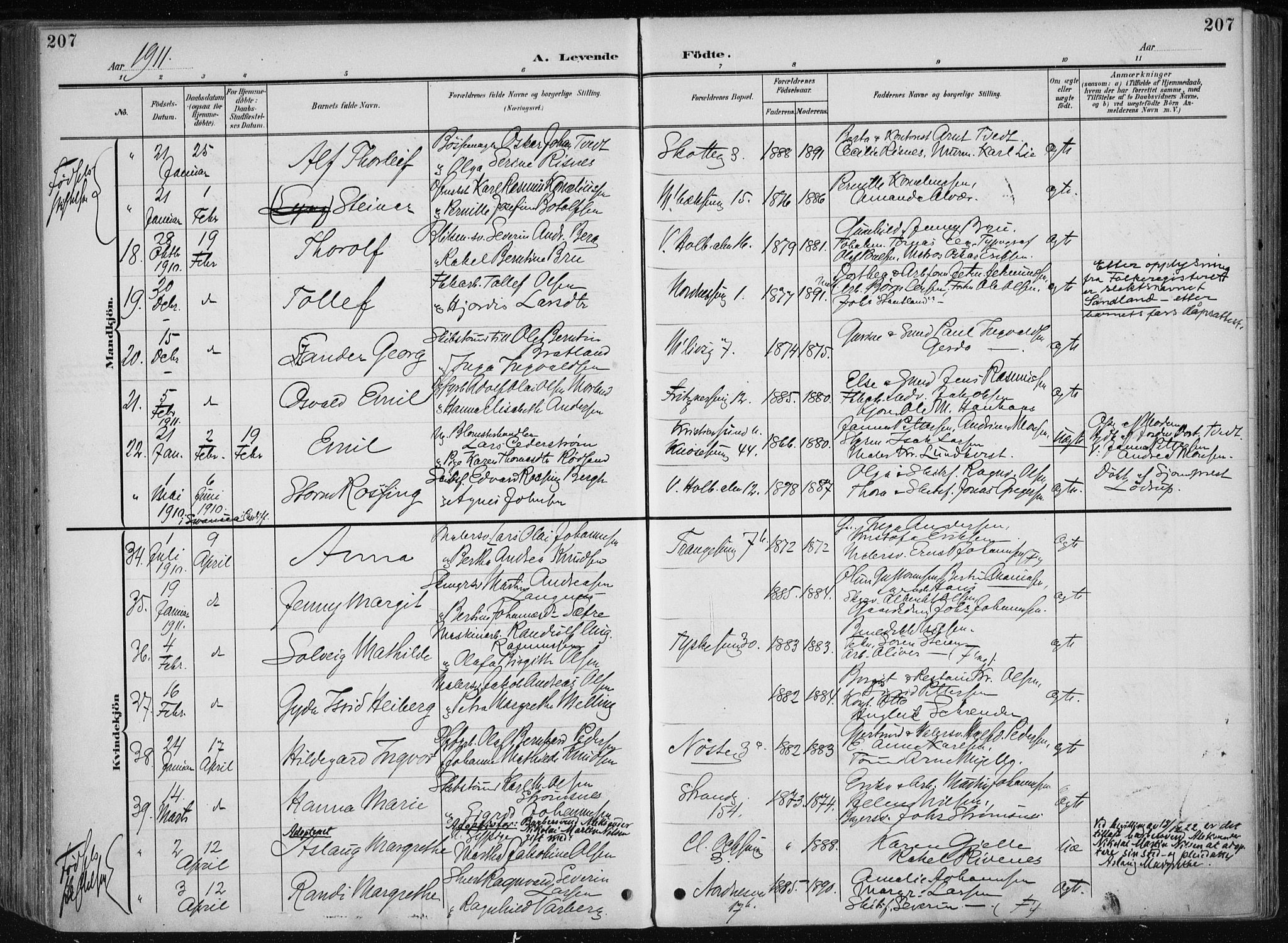 Nykirken Sokneprestembete, AV/SAB-A-77101/H/Haa/L0019: Parish register (official) no. B 7, 1904-1916, p. 207