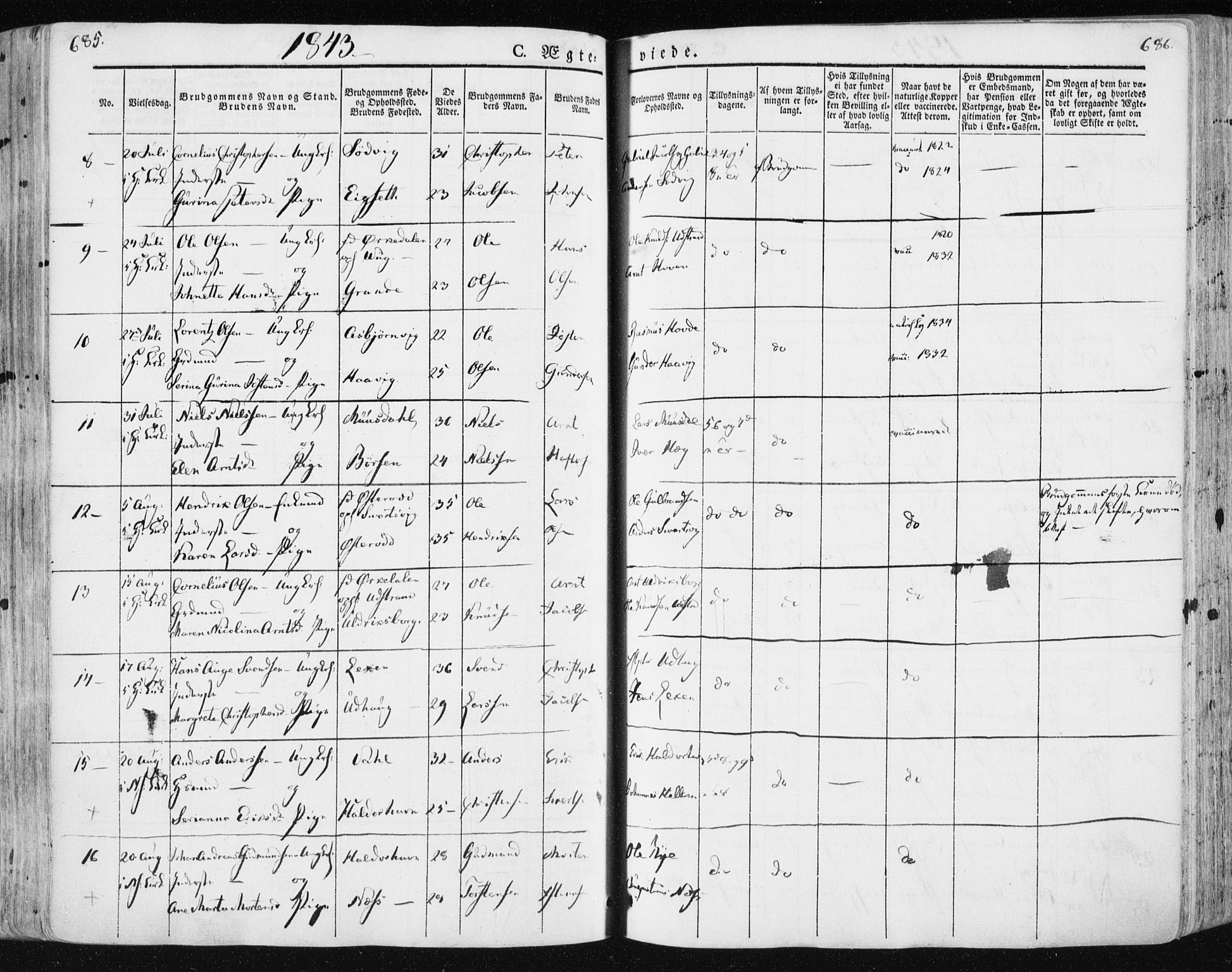 Ministerialprotokoller, klokkerbøker og fødselsregistre - Sør-Trøndelag, SAT/A-1456/659/L0736: Parish register (official) no. 659A06, 1842-1856, p. 685-686
