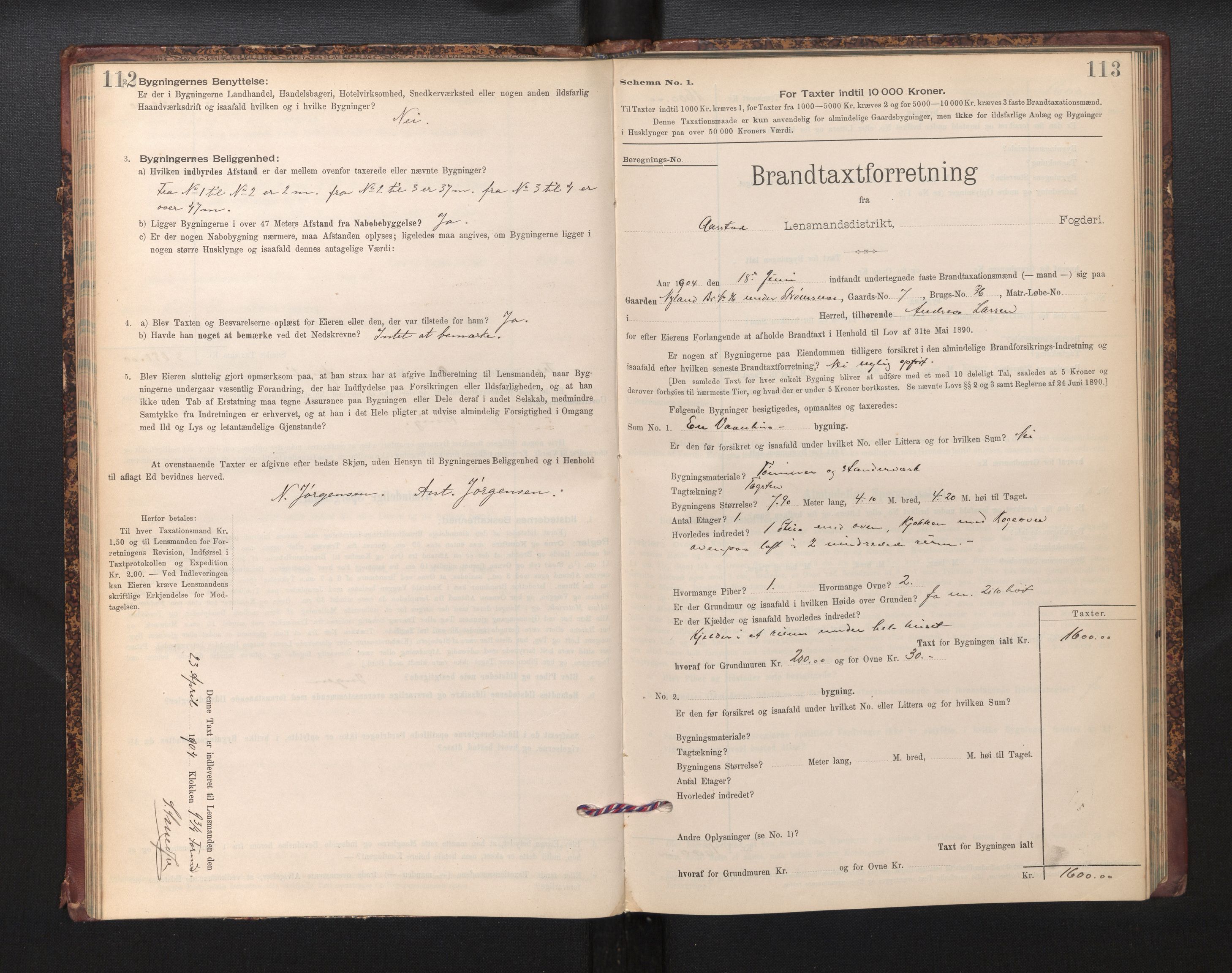 Lensmannen i Årstad, AV/SAB-A-36201/0012/L0013: Branntakstprotokoll,skjematakst, 1901-1907, p. 112-113