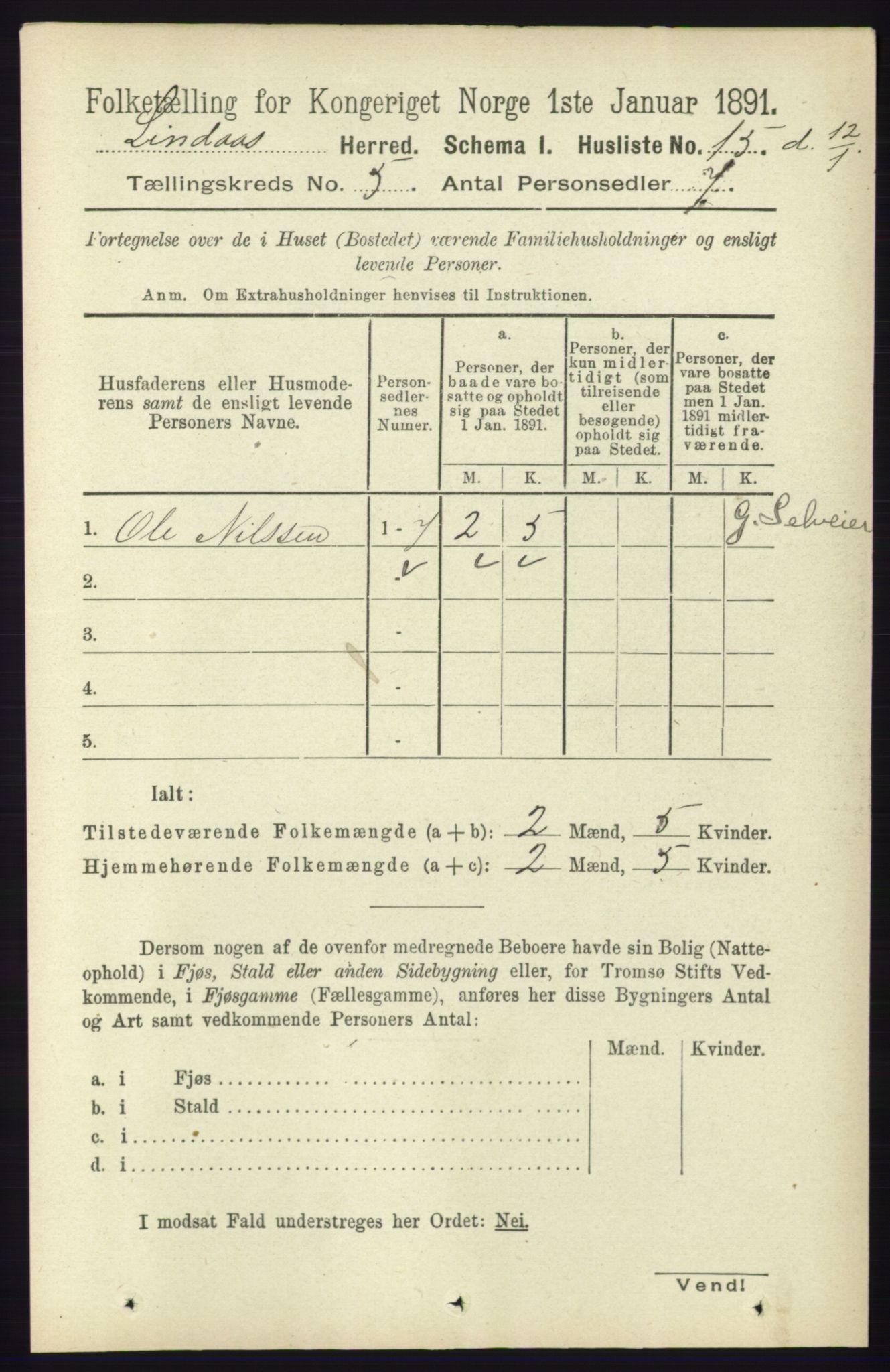 RA, 1891 census for 1263 Lindås, 1891, p. 1410