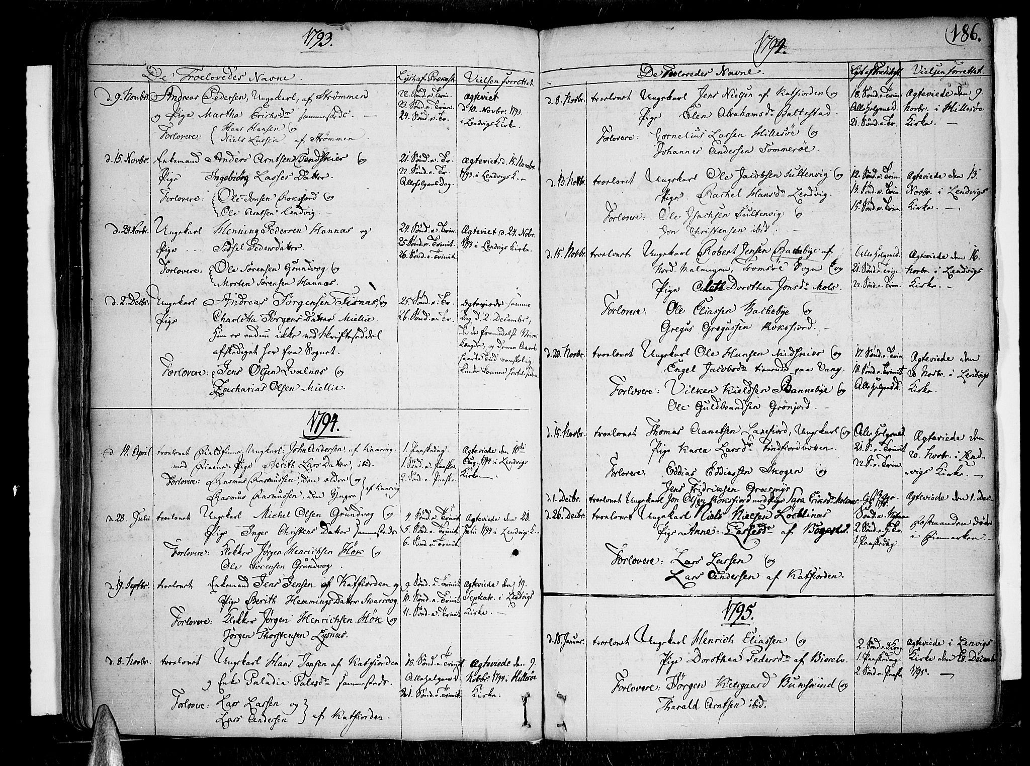 Lenvik sokneprestembete, SATØ/S-1310/H/Ha/Haa/L0002kirke: Parish register (official) no. 2, 1784-1820, p. 186