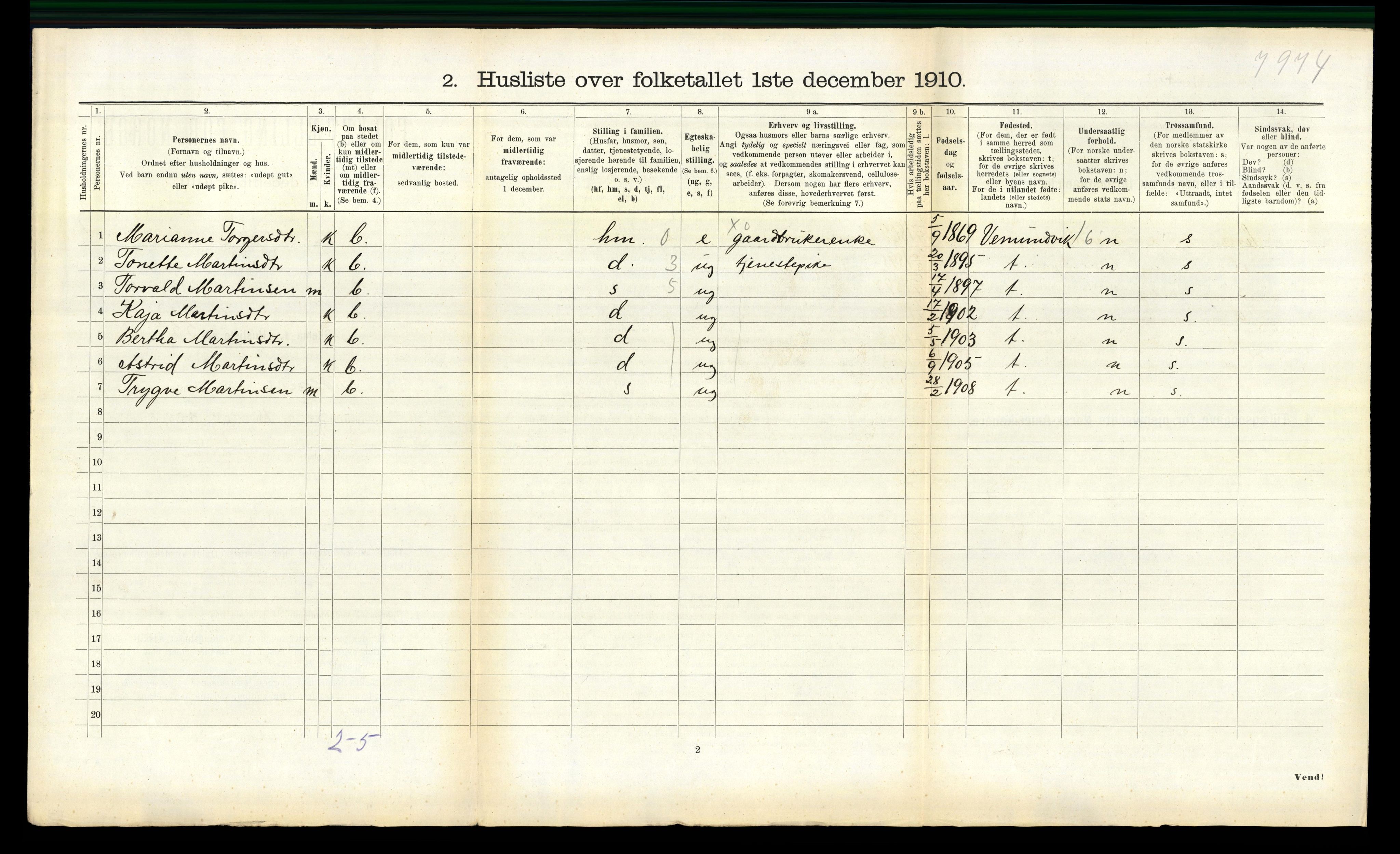 RA, 1910 census for Fosnes, 1910, p. 618