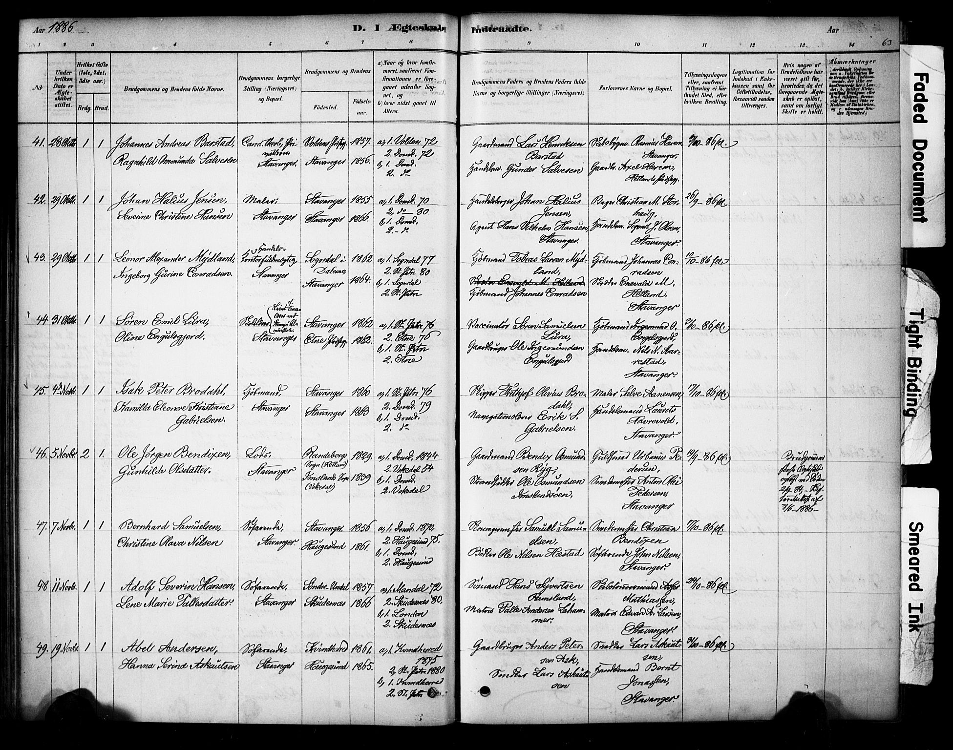 Domkirken sokneprestkontor, AV/SAST-A-101812/001/30/30BA/L0029: Parish register (official) no. A 28, 1878-1904, p. 63