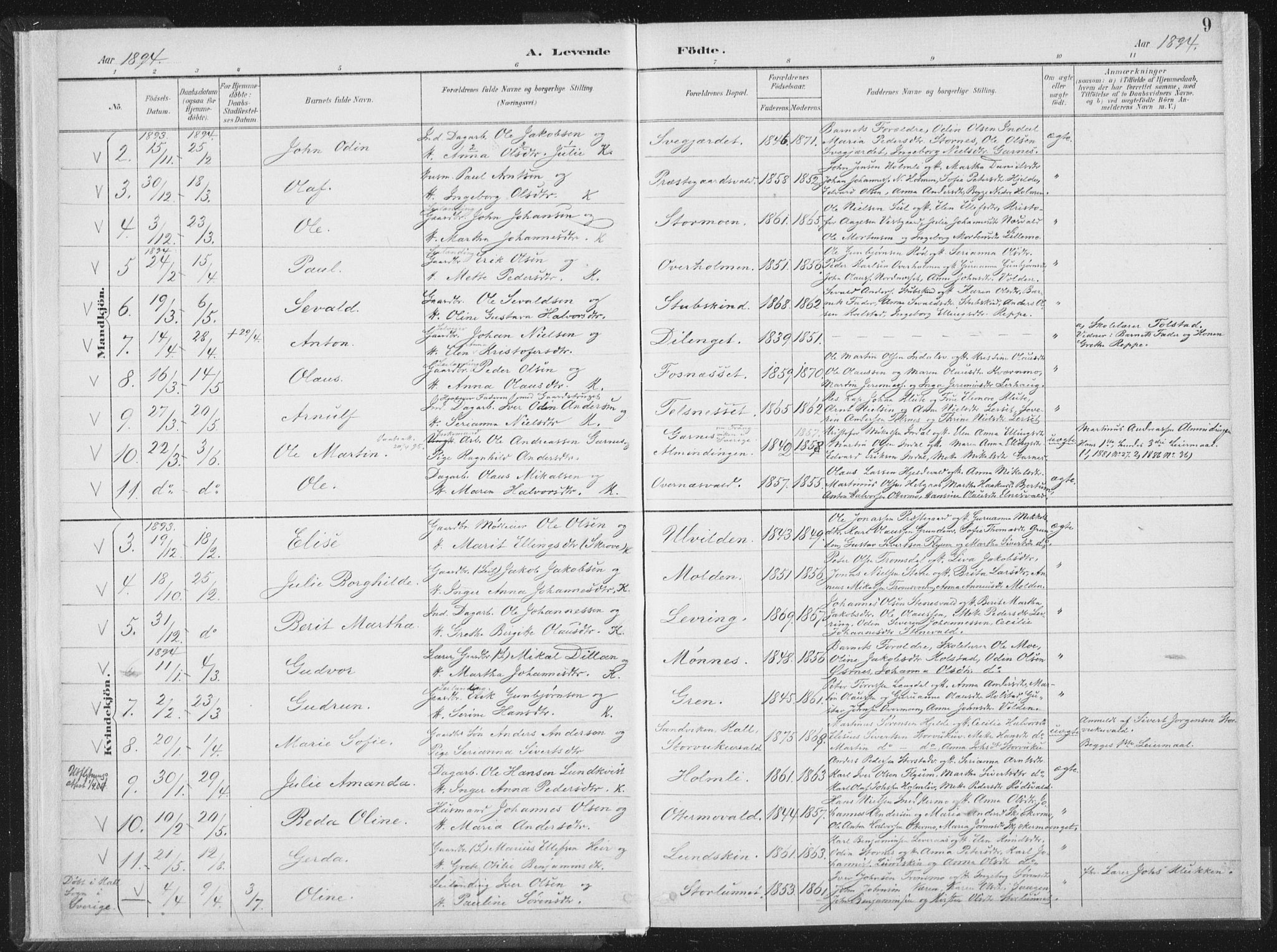 Ministerialprotokoller, klokkerbøker og fødselsregistre - Nord-Trøndelag, SAT/A-1458/724/L0263: Parish register (official) no. 724A01, 1891-1907, p. 9