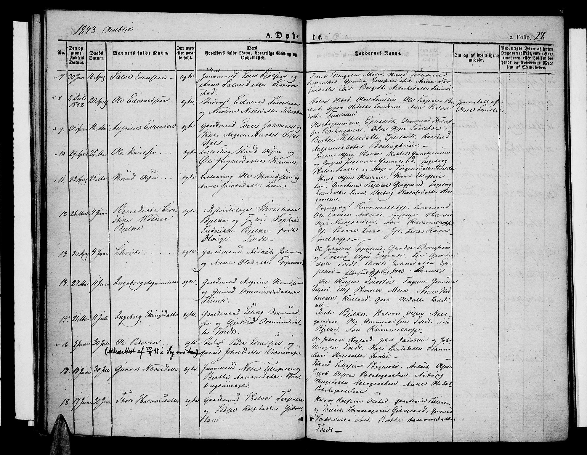 Åmli sokneprestkontor, AV/SAK-1111-0050/F/Fa/Fac/L0007: Parish register (official) no. A 7 /1, 1829-1851, p. 27