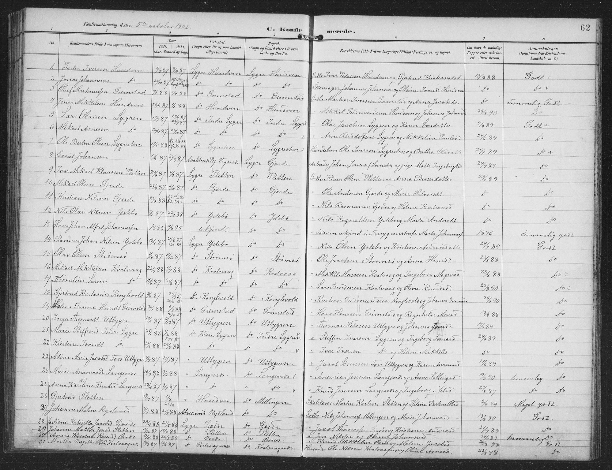 Alversund Sokneprestembete, SAB/A-73901/H/Ha/Hab: Parish register (copy) no. B 4, 1897-1914, p. 62