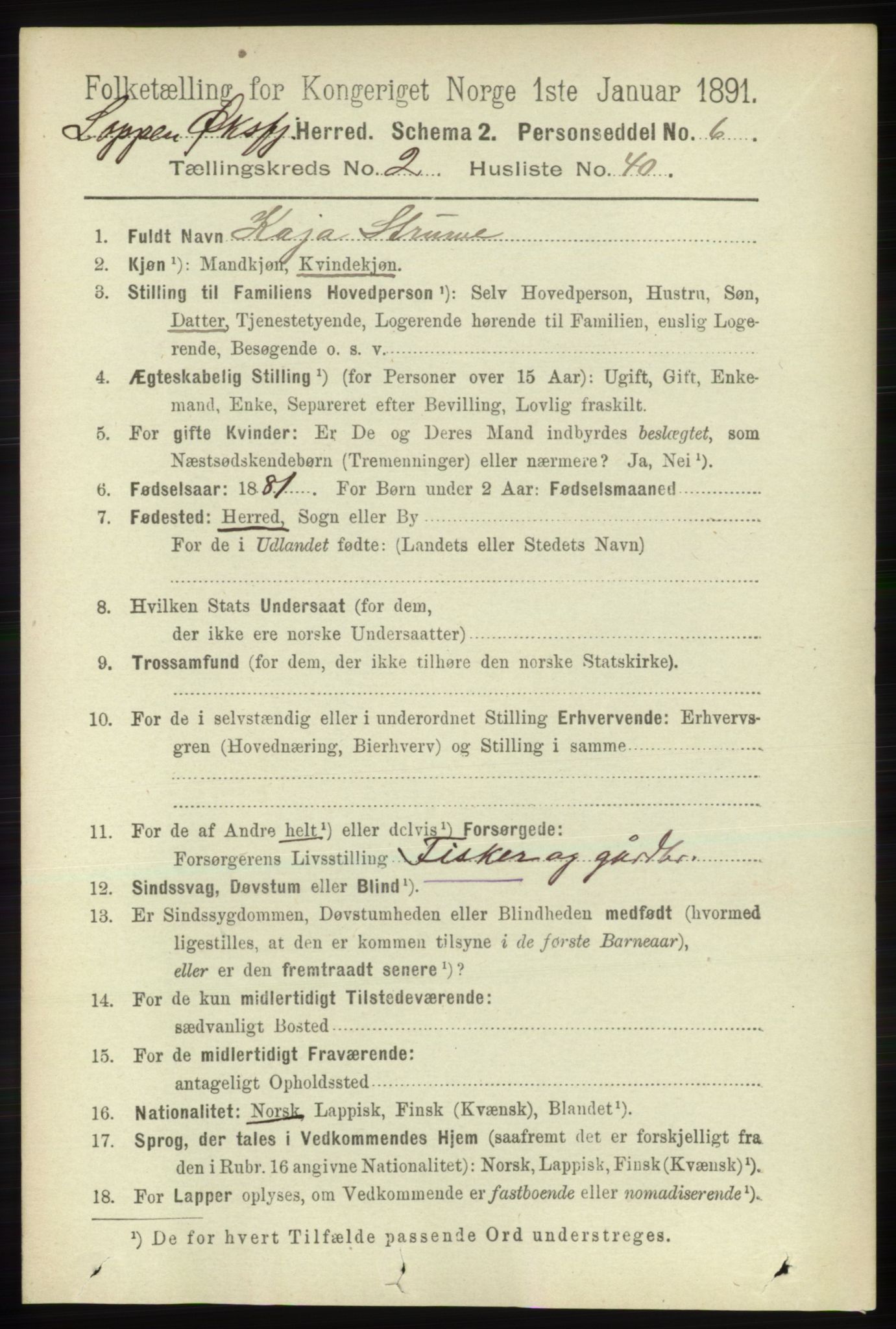 RA, 1891 census for 2014 Loppa, 1891, p. 643