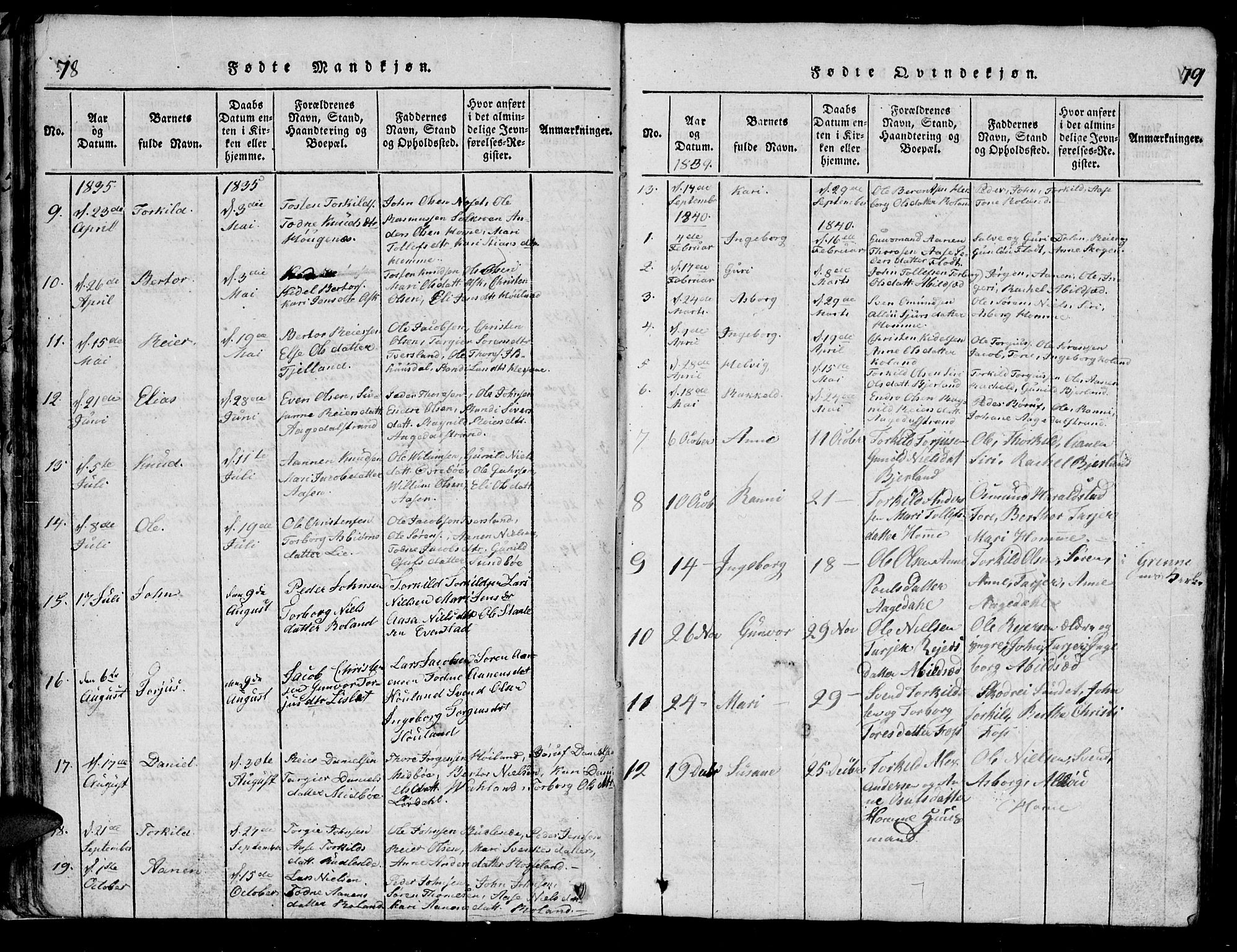 Bjelland sokneprestkontor, SAK/1111-0005/F/Fb/Fba/L0003: Parish register (copy) no. B 3, 1816-1870, p. 78-79