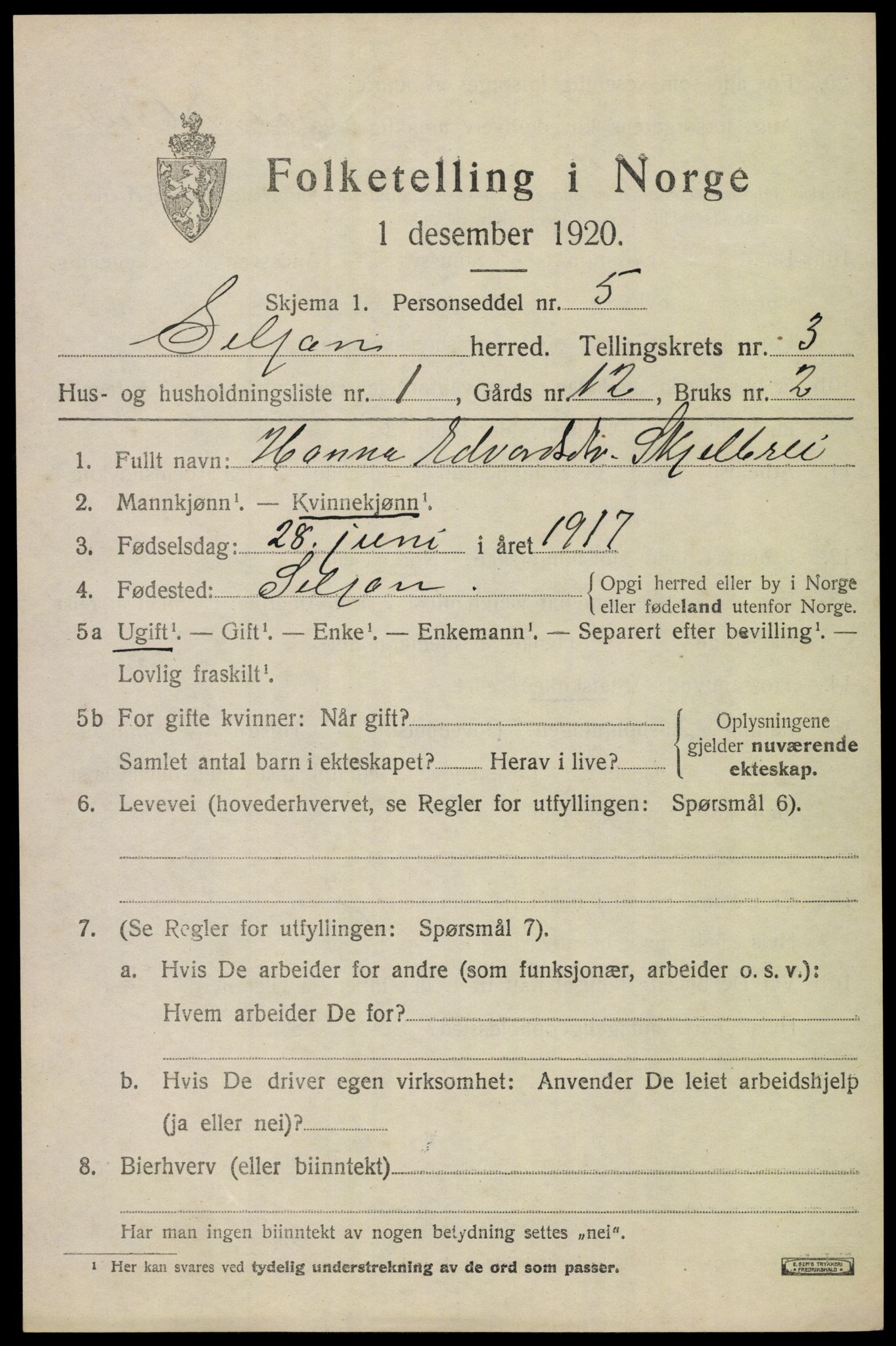 SAKO, 1920 census for Siljan, 1920, p. 1461