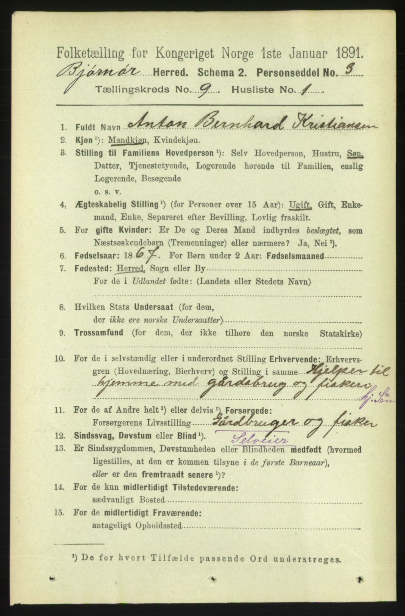 RA, 1891 census for 1632 Bjørnør, 1891, p. 3780