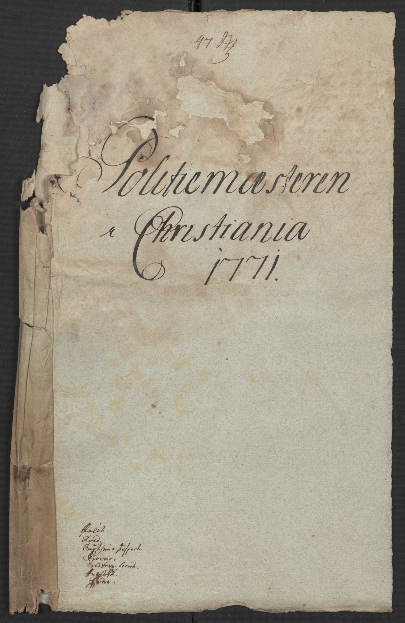 Kristiania stiftamt, SAO/A-10386/E/Ed/Edj/L0002: Politimesteren i Christiania, 1771-1775, p. 1