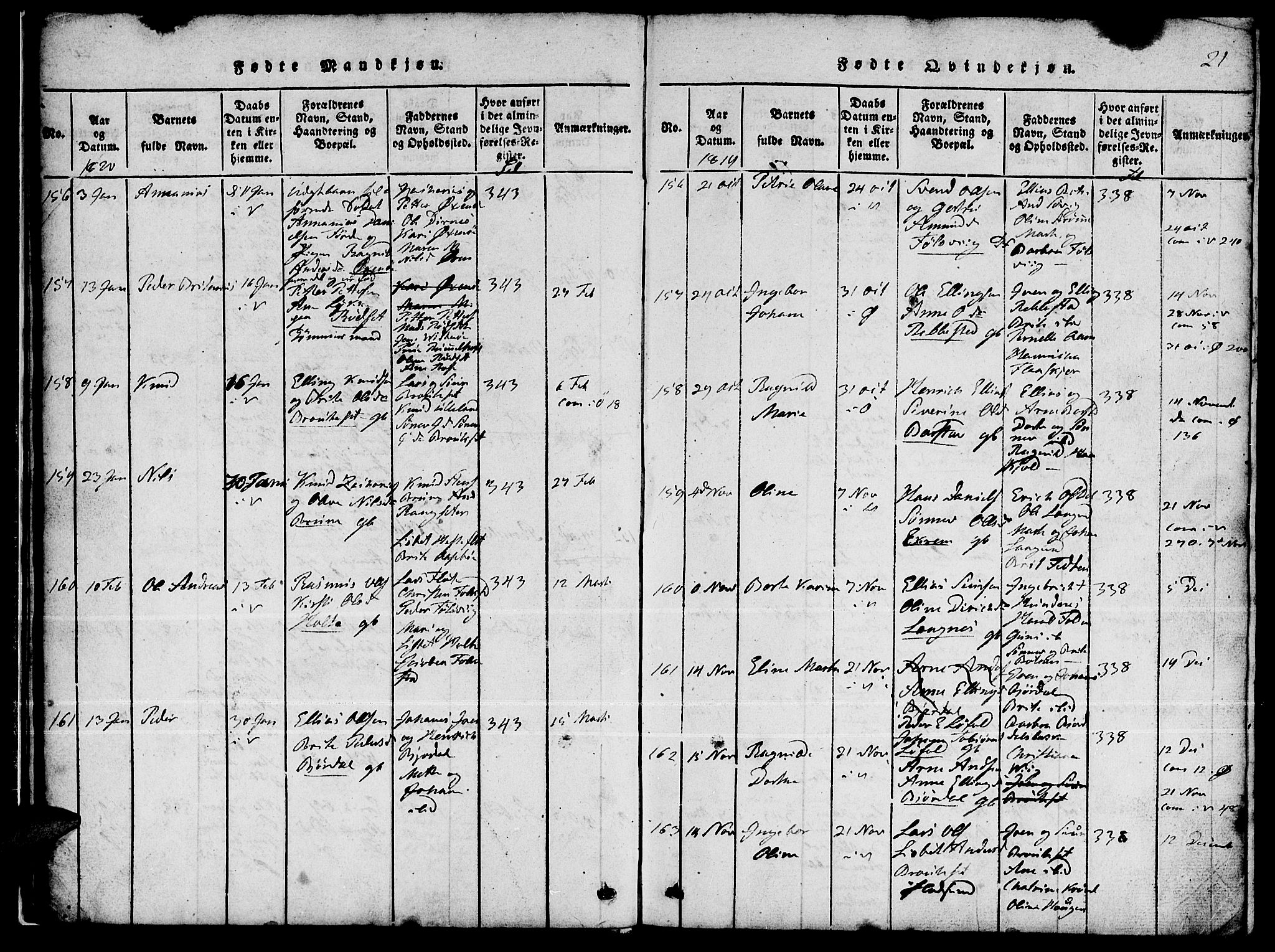 Ministerialprotokoller, klokkerbøker og fødselsregistre - Møre og Romsdal, AV/SAT-A-1454/511/L0155: Parish register (copy) no. 511C01, 1817-1829, p. 21