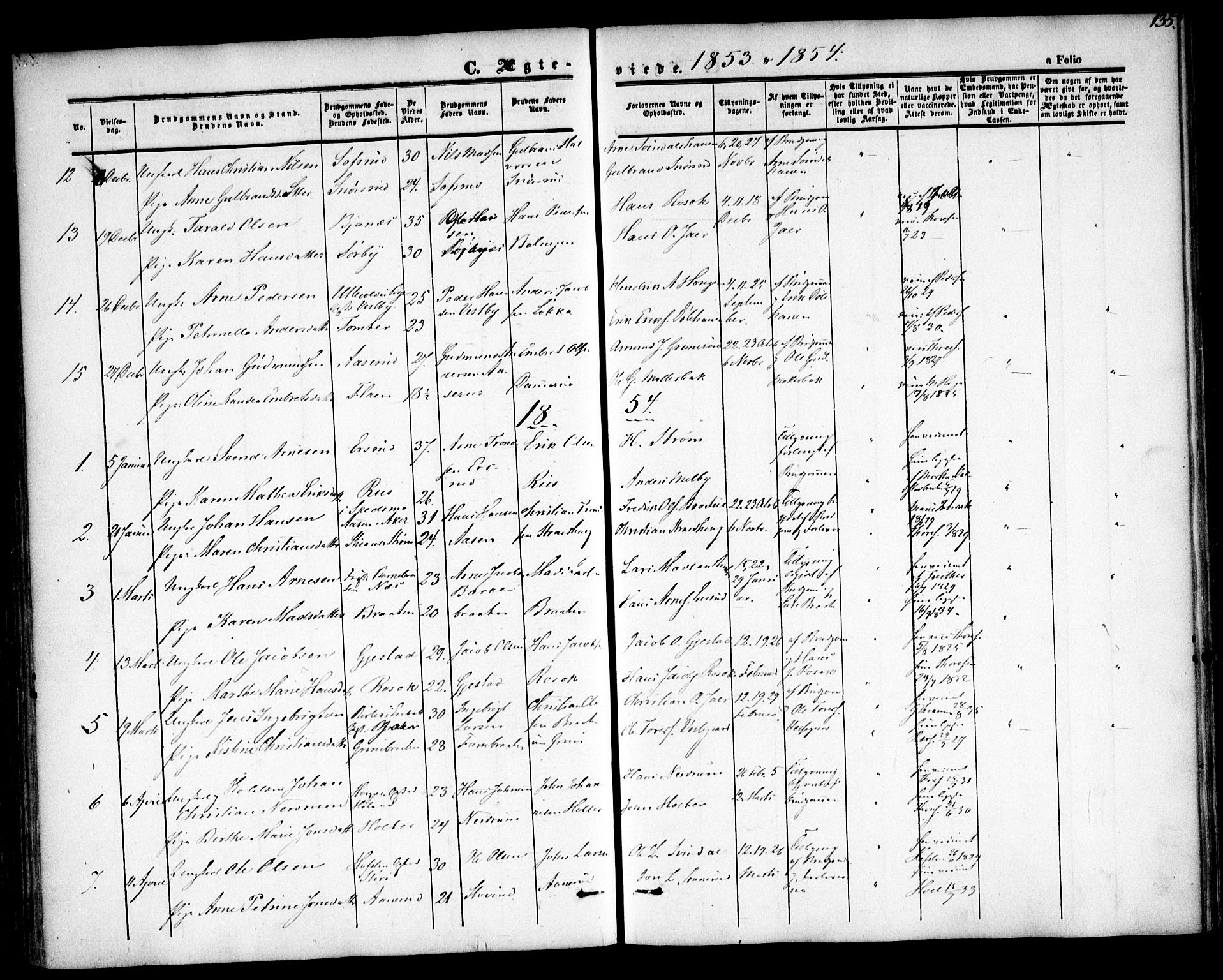 Fet prestekontor Kirkebøker, AV/SAO-A-10370a/F/Fa/L0010: Parish register (official) no. I 10, 1847-1859, p. 135