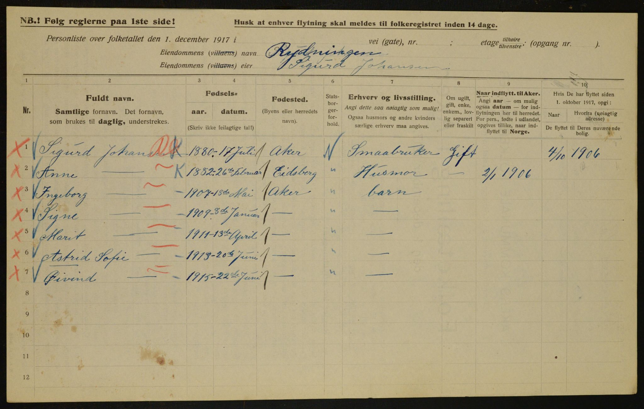 OBA, Municipal Census 1917 for Aker, 1917, p. 16351