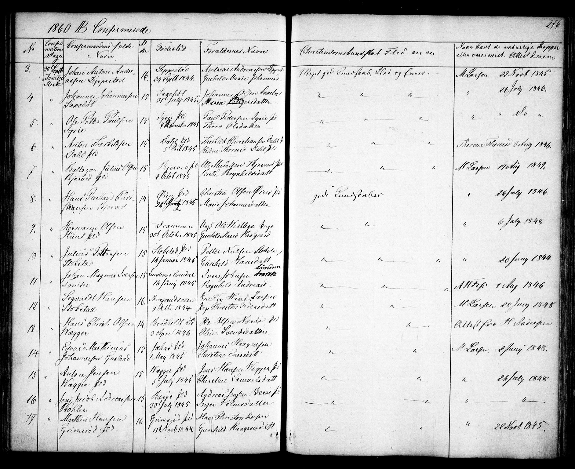 Hobøl prestekontor Kirkebøker, AV/SAO-A-2002/F/Fa/L0003: Parish register (official) no. I 3, 1842-1864, p. 276