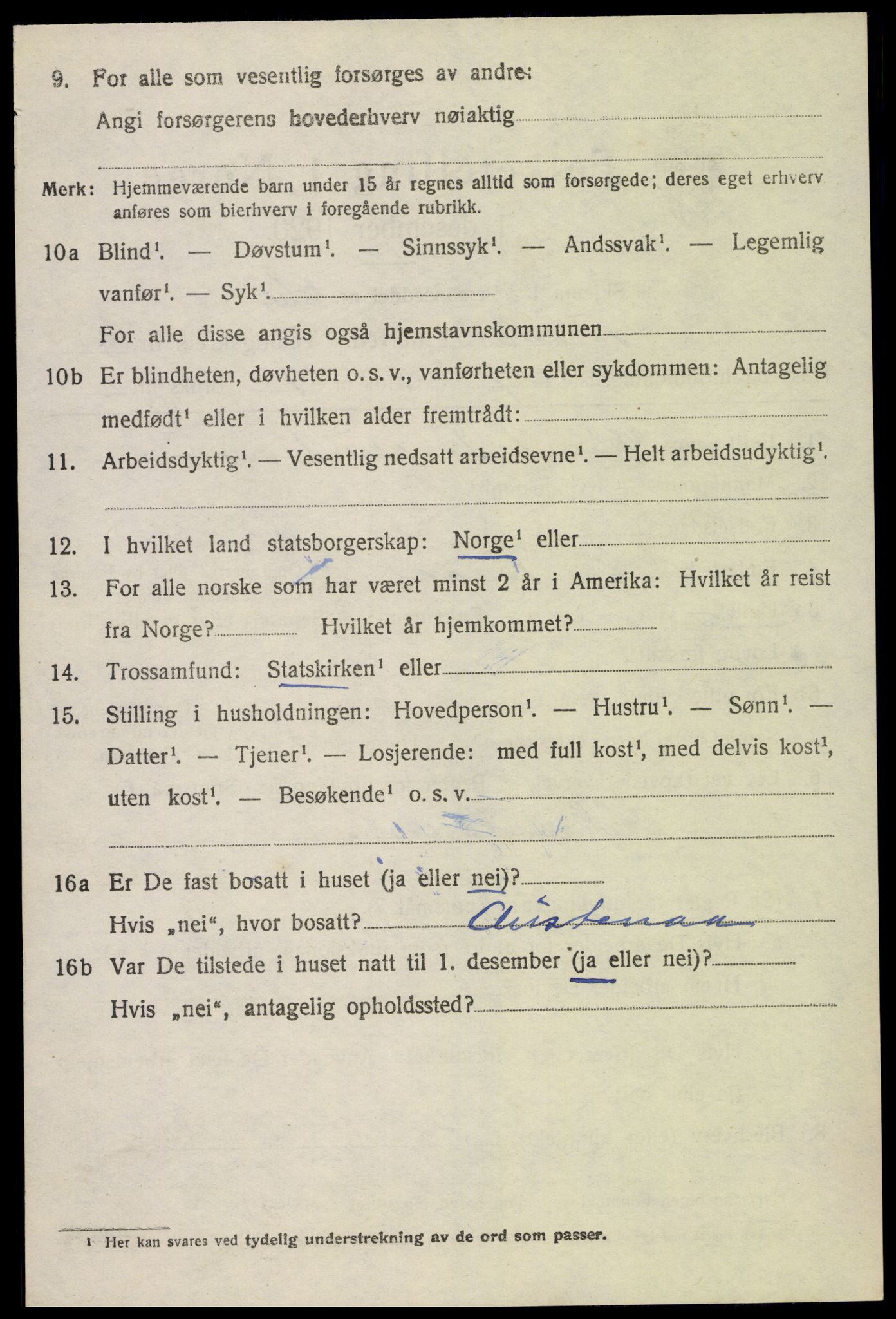 SAK, 1920 census for Tovdal, 1920, p. 276