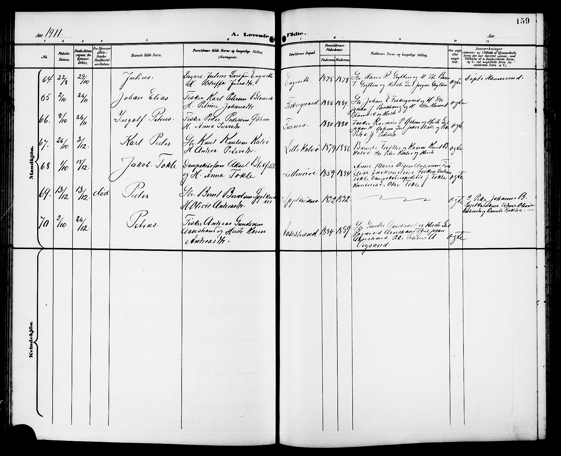 Ministerialprotokoller, klokkerbøker og fødselsregistre - Møre og Romsdal, AV/SAT-A-1454/528/L0432: Parish register (copy) no. 528C13, 1898-1918, p. 159