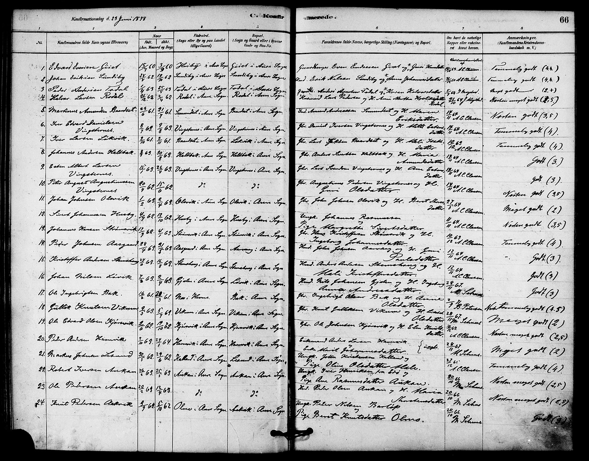 Ministerialprotokoller, klokkerbøker og fødselsregistre - Møre og Romsdal, AV/SAT-A-1454/578/L0906: Parish register (official) no. 578A05, 1878-1886, p. 66