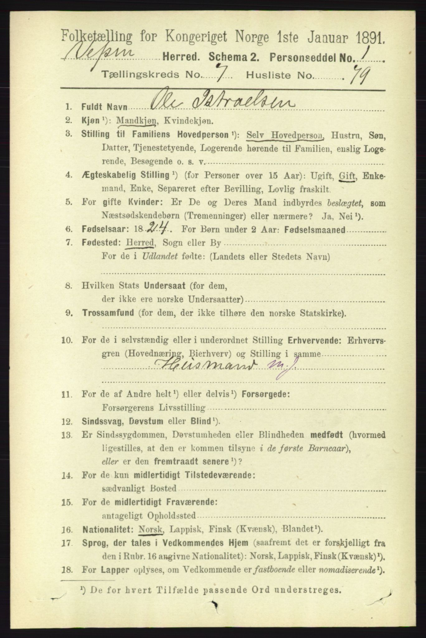 RA, 1891 census for 1824 Vefsn, 1891, p. 4179