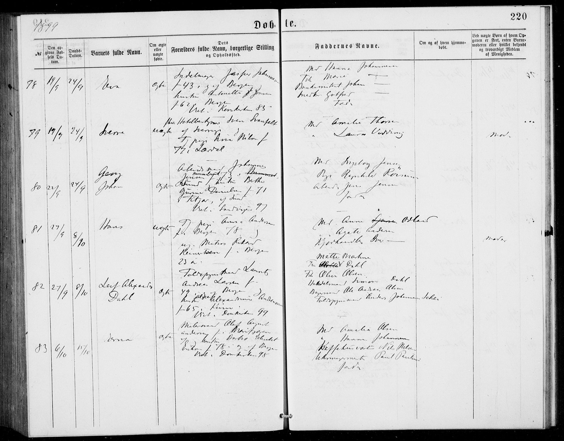 Fødselsstiftelsens sokneprestembete, ført av overlegen*, SAB/-: Parish register (official) no. A 2, 1884-1900, p. 220