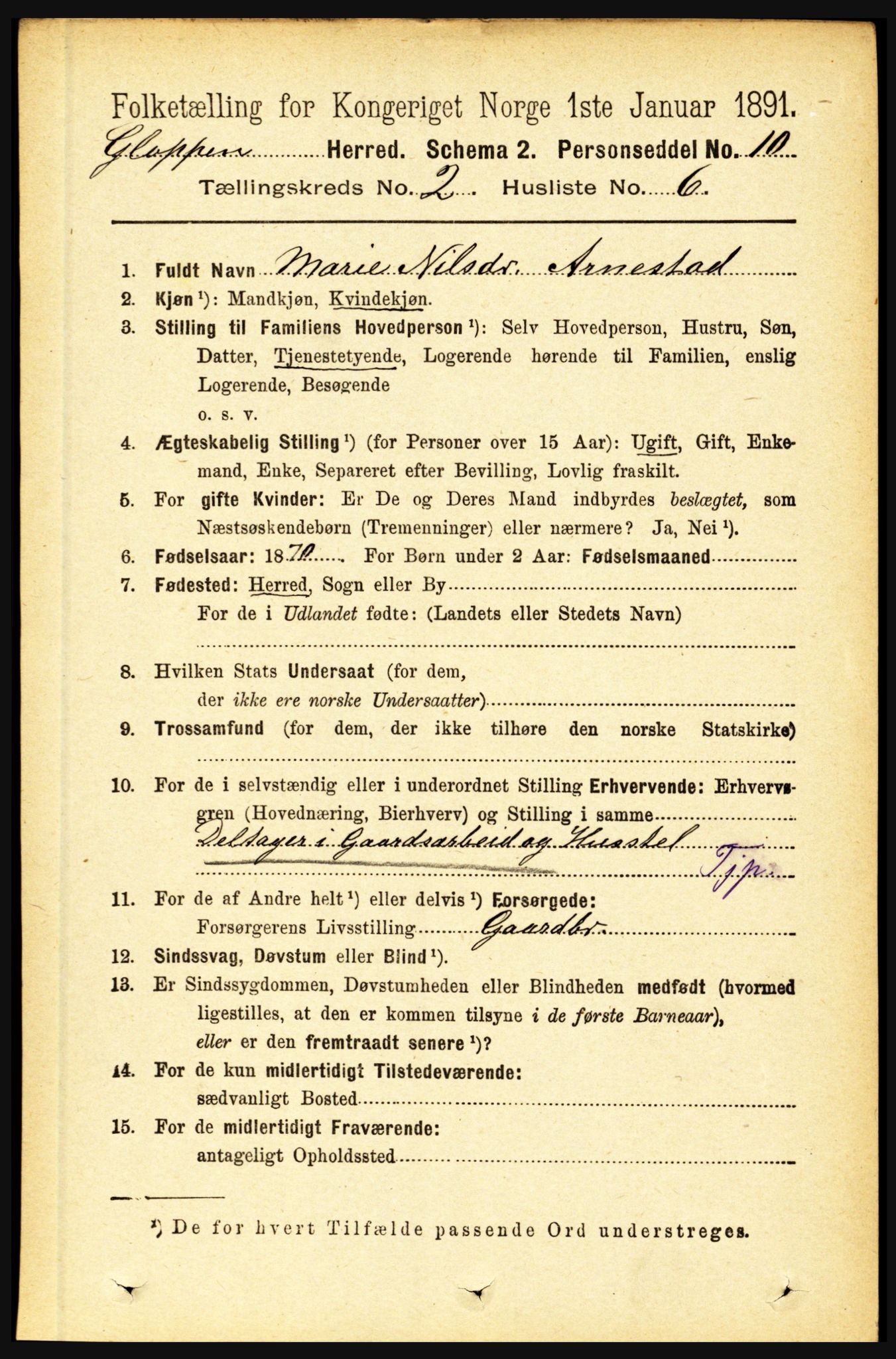 RA, 1891 census for 1445 Gloppen, 1891, p. 663