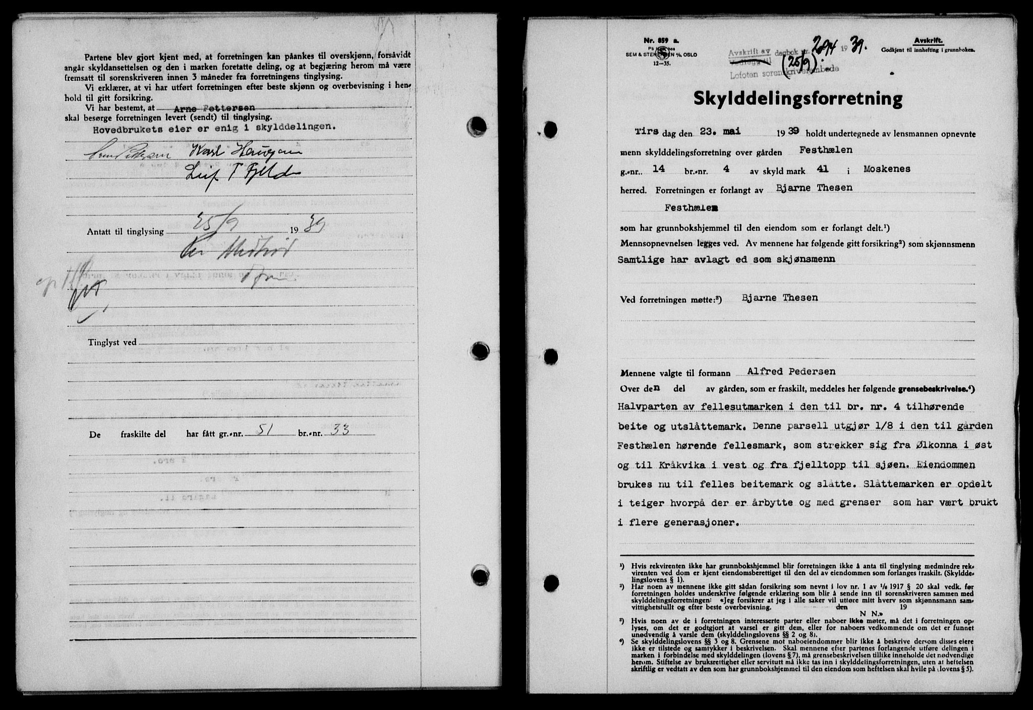 Lofoten sorenskriveri, SAT/A-0017/1/2/2C/L0006a: Mortgage book no. 6a, 1939-1939, Diary no: : 2094/1939