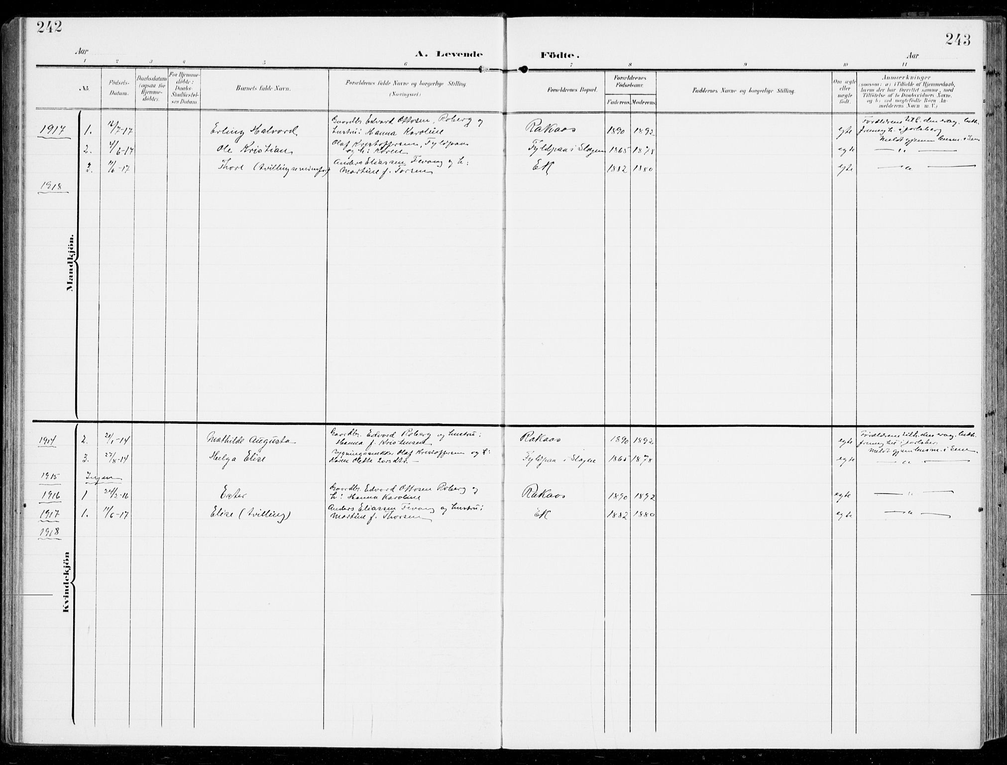 Sem kirkebøker, SAKO/A-5/F/Fb/L0006: Parish register (official) no. II 6, 1905-1918, p. 242-243