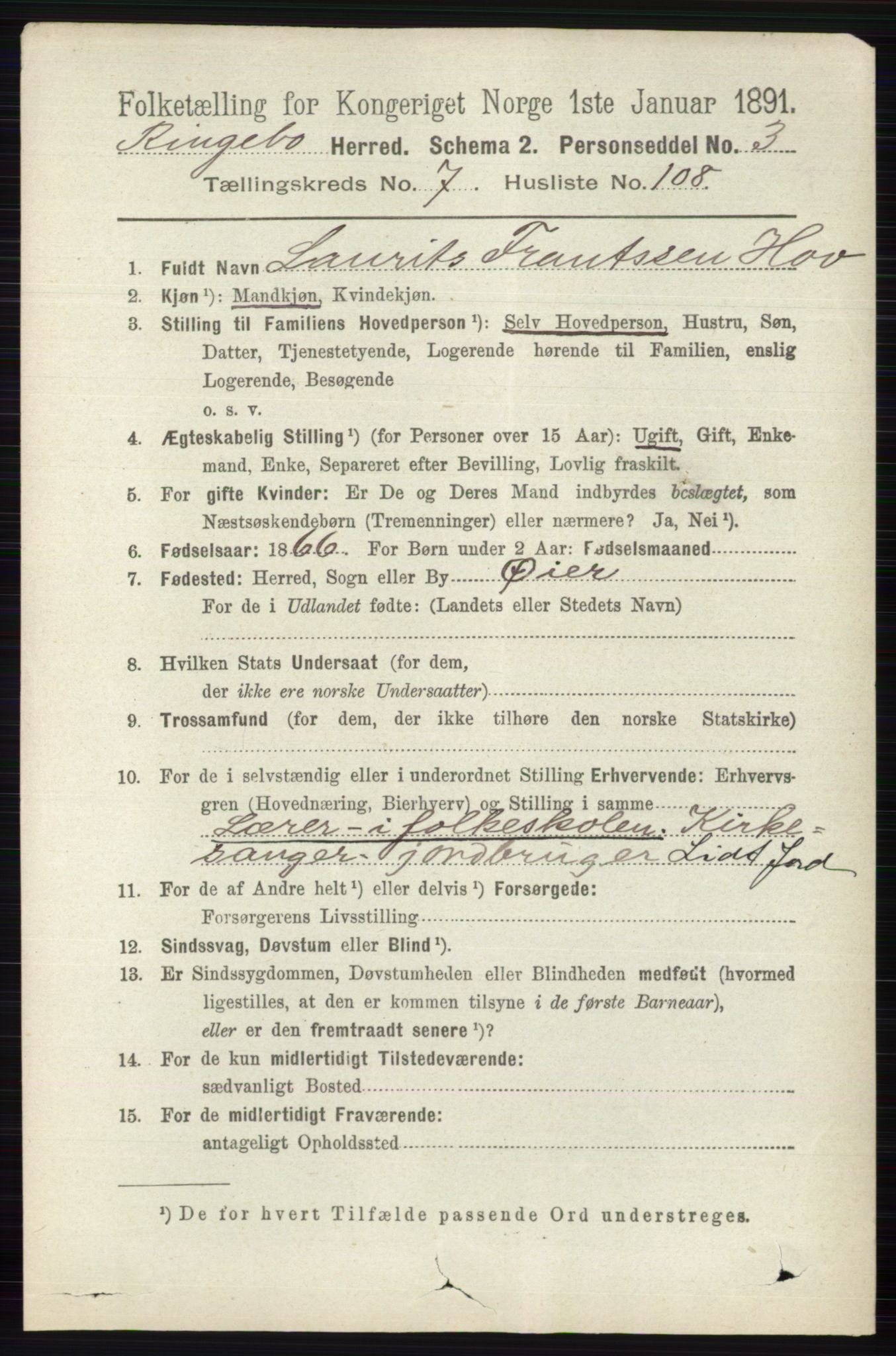 RA, 1891 census for 0520 Ringebu, 1891, p. 3573