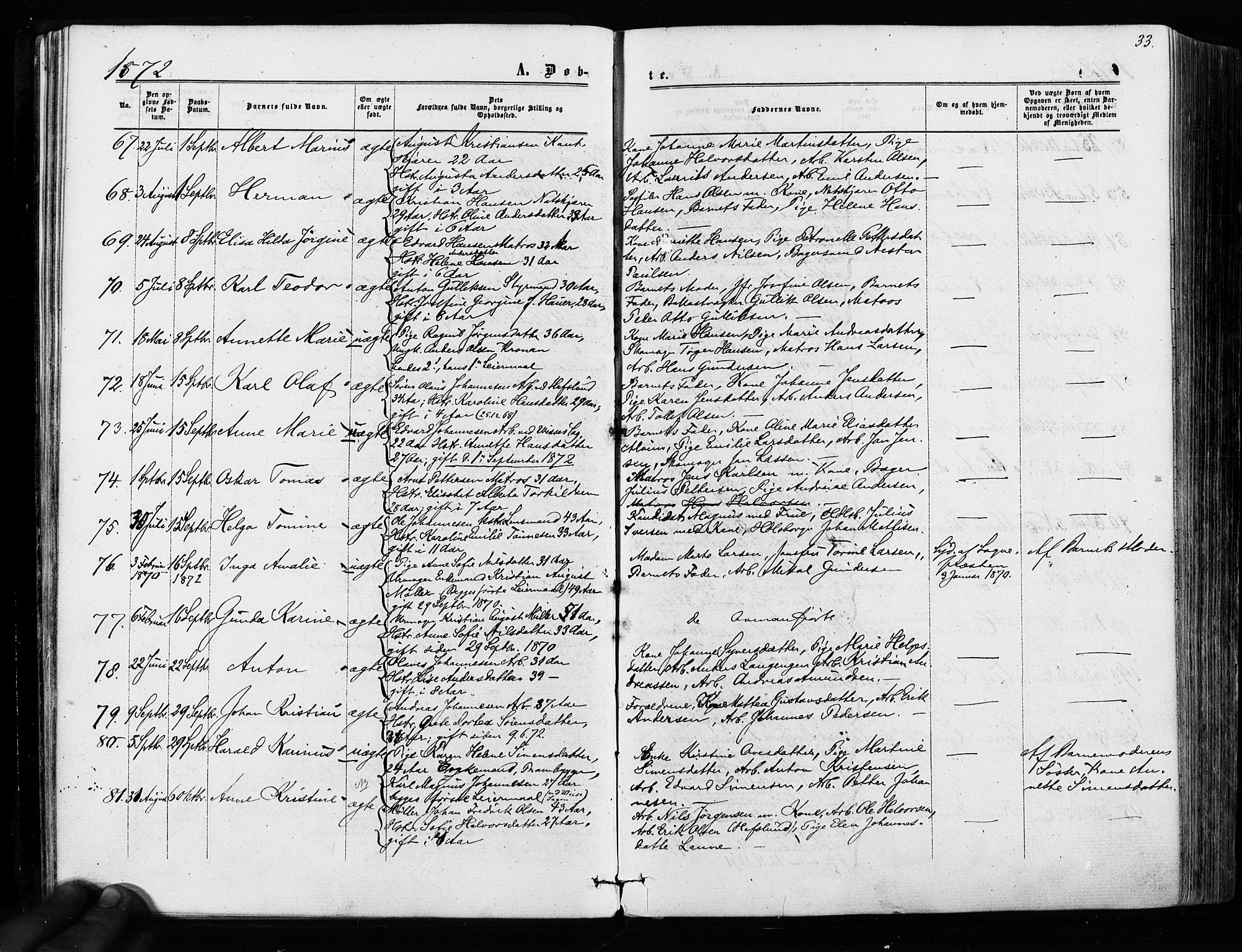 Sarpsborg prestekontor Kirkebøker, AV/SAO-A-2006/F/Fa/L0002: Parish register (official) no. 2, 1869-1877, p. 33