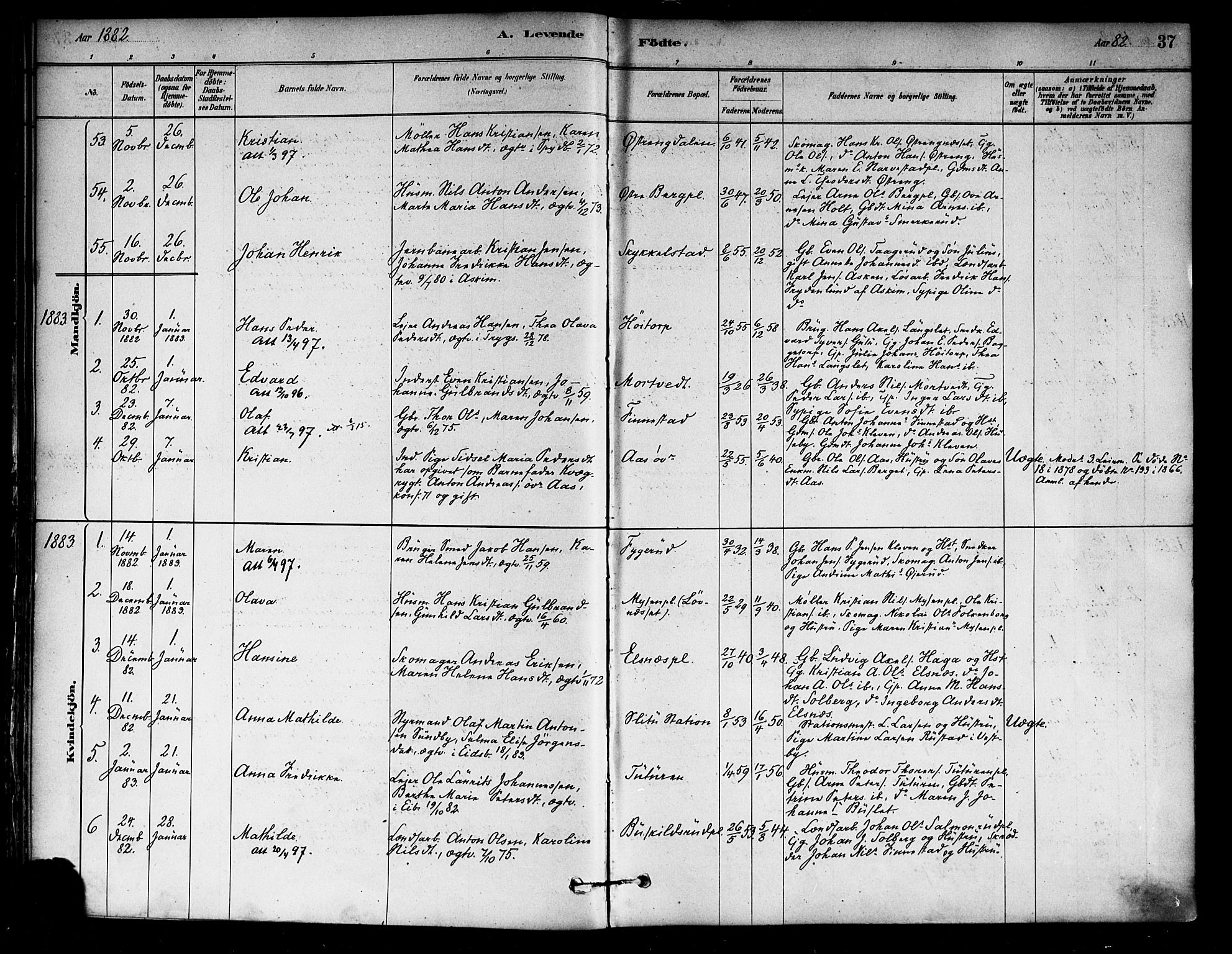 Eidsberg prestekontor Kirkebøker, SAO/A-10905/F/Fa/L0012: Parish register (official) no. I 12, 1879-1901, p. 37