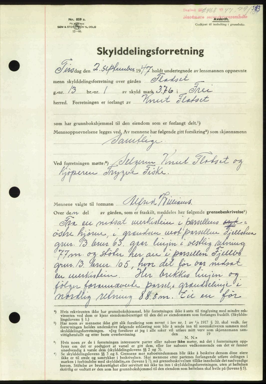 Nordmøre sorenskriveri, AV/SAT-A-4132/1/2/2Ca: Mortgage book no. A106, 1947-1947, Diary no: : 2468/1947